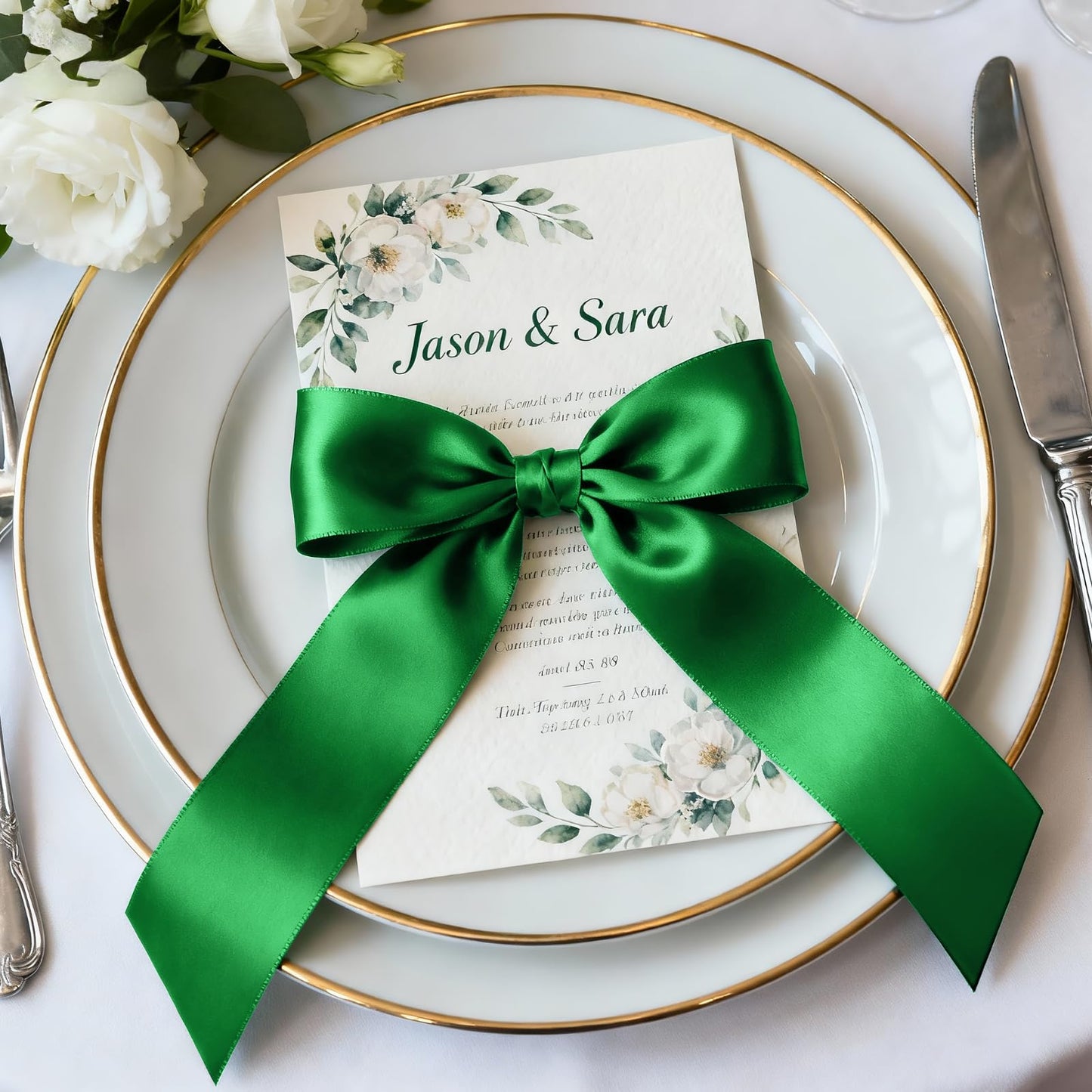 Quhora 1-1/2" x 100 Yards Satin Ribbon - Wide Silk Green Ribbon with Spool - Ideal for Gift Wrapping, Floral Bouquets, Crafts, Wedding Party Decorations, Christmas and Sewing Projects