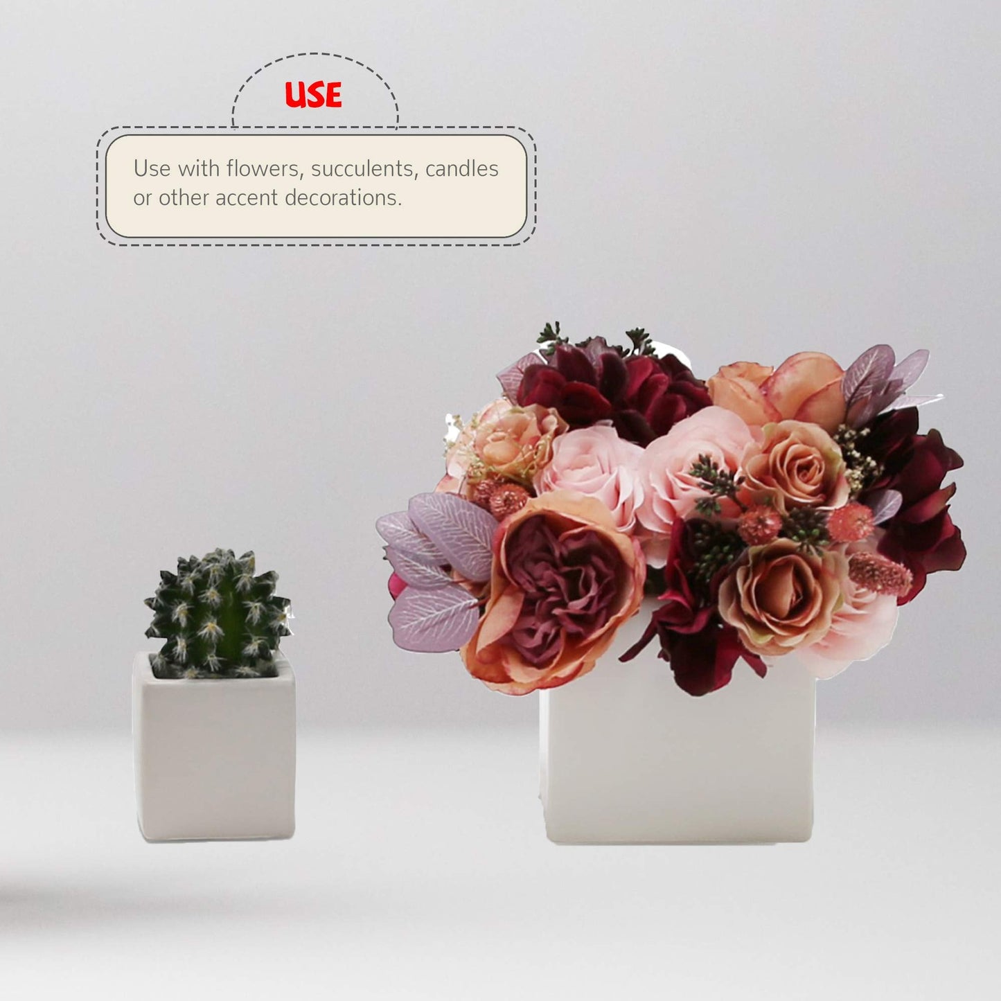 WGVI WGV Ceramic Cube Vase Width 3" Height 3" (Fits 2.5" Pot) Elegant Modern Small Square Floral Planter Terrarium Container Table Dresser for Event Accent Home Office Decor White 1 Piece