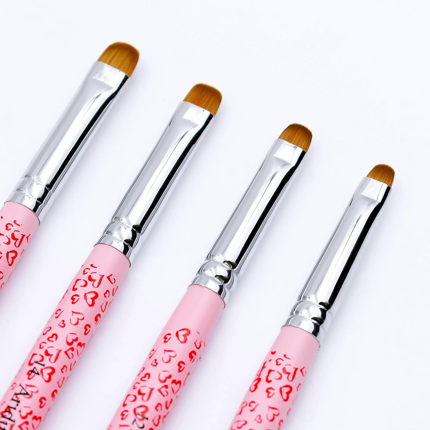 Aridito 4Pcs Professional Acrylic French Manicure Clean-Up Brushes & Dotting Pens - Pink Heart Handles, Precision Tips (#10#12#14#16) for Nail Art, Cuticle Care (pink)