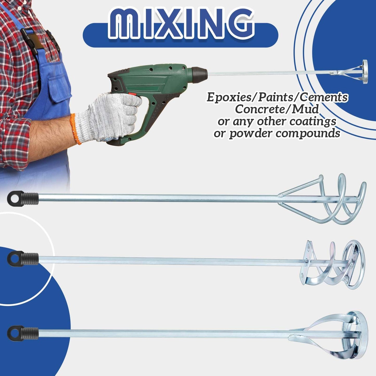 MorningRo Set of 3 Paint Mixer for Drill Epoxy Resin, Mud, Cement Blades, Paint Stirrer, 15.7" Mixing Paddles and 2.3" Mixing Impeller(White Zinc)