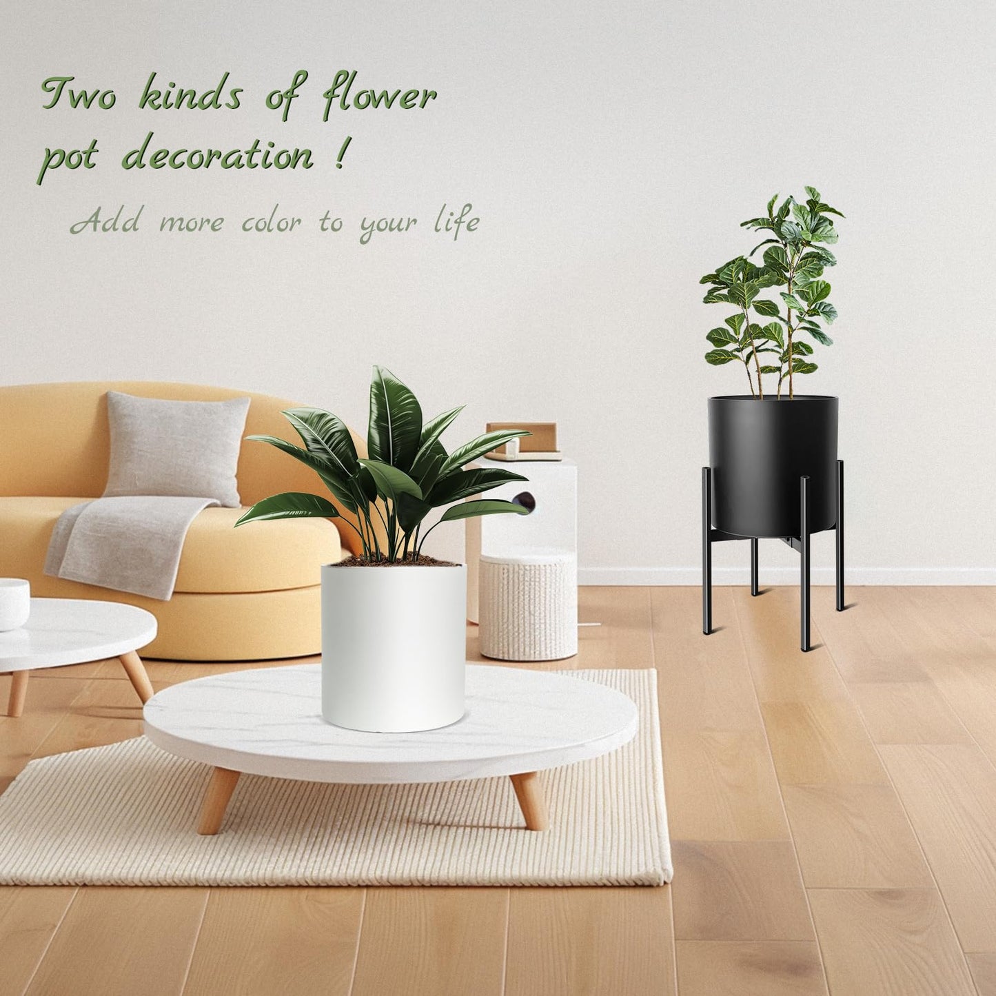 fuxuiwy Flower Pot Large Indoor Cylindrical Plastic Planter with Drain Hole and Stopper (Black, 10 Inch)