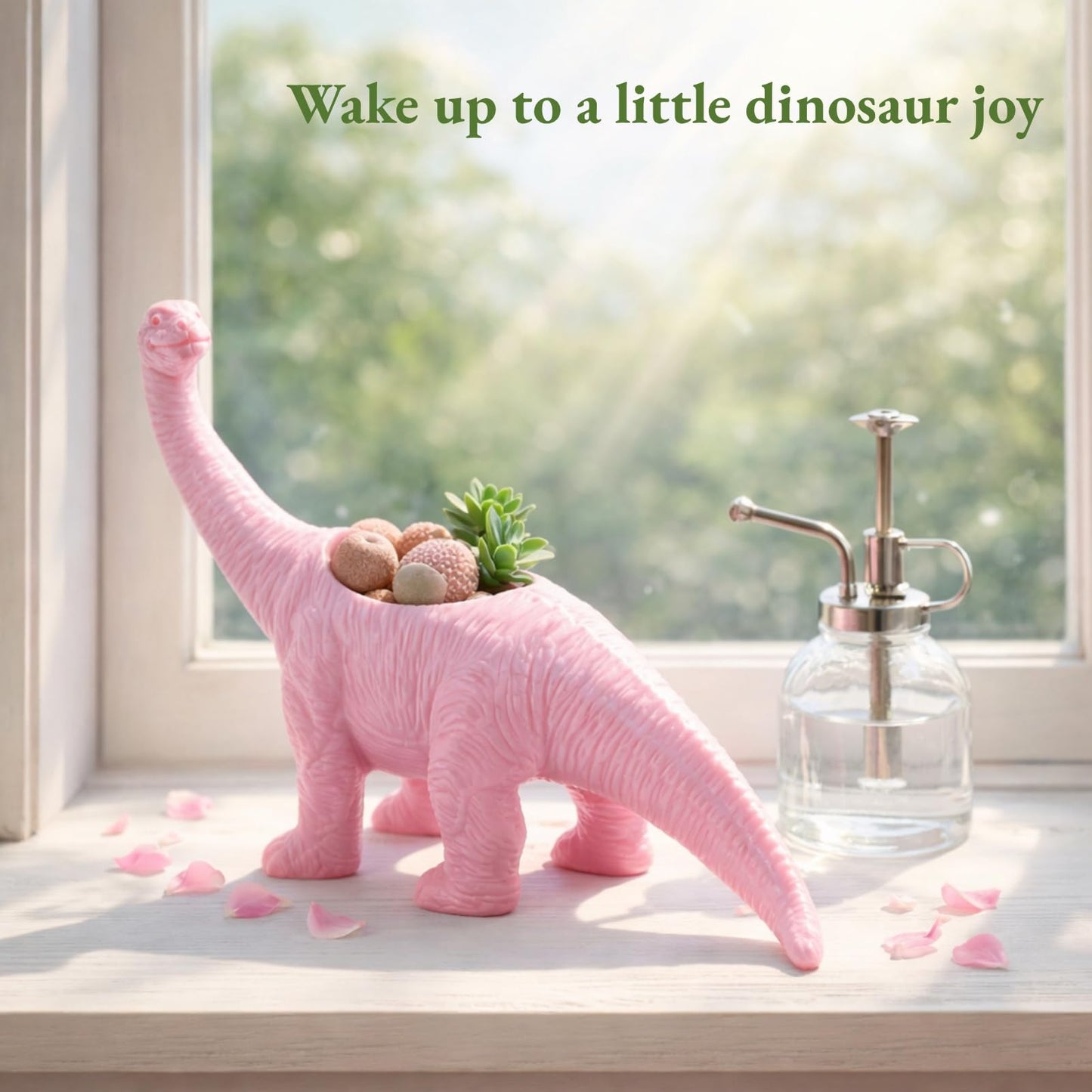 AUNMAS Dinosaur Planter Pot, Small Decorative Flower Pot for Indoor Plants, Cute Desktop Decor for Home Office, Holder (Pink)
