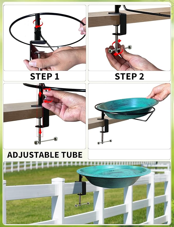 11.5" Deck Mounted Birdbath & Feeder, GreenYard Decor