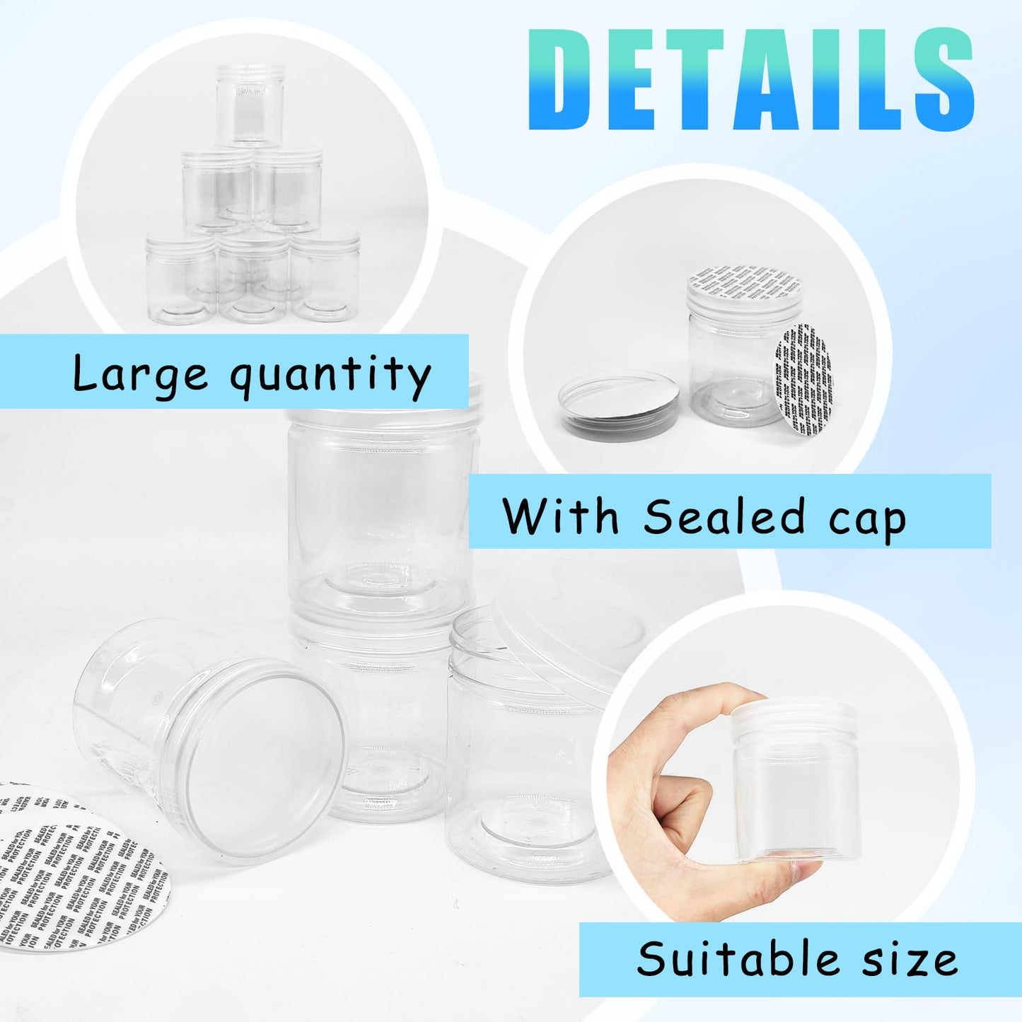 24 Pack 4oz Clear Plastic Slime Containers with Lids,Round Refillable Travel Storage Sealed Jars,Wide Mouth Container for Cosmetics,Lotions,Eye Shadow,Cream,Candy,Makeup,Craft Supplies,Beads