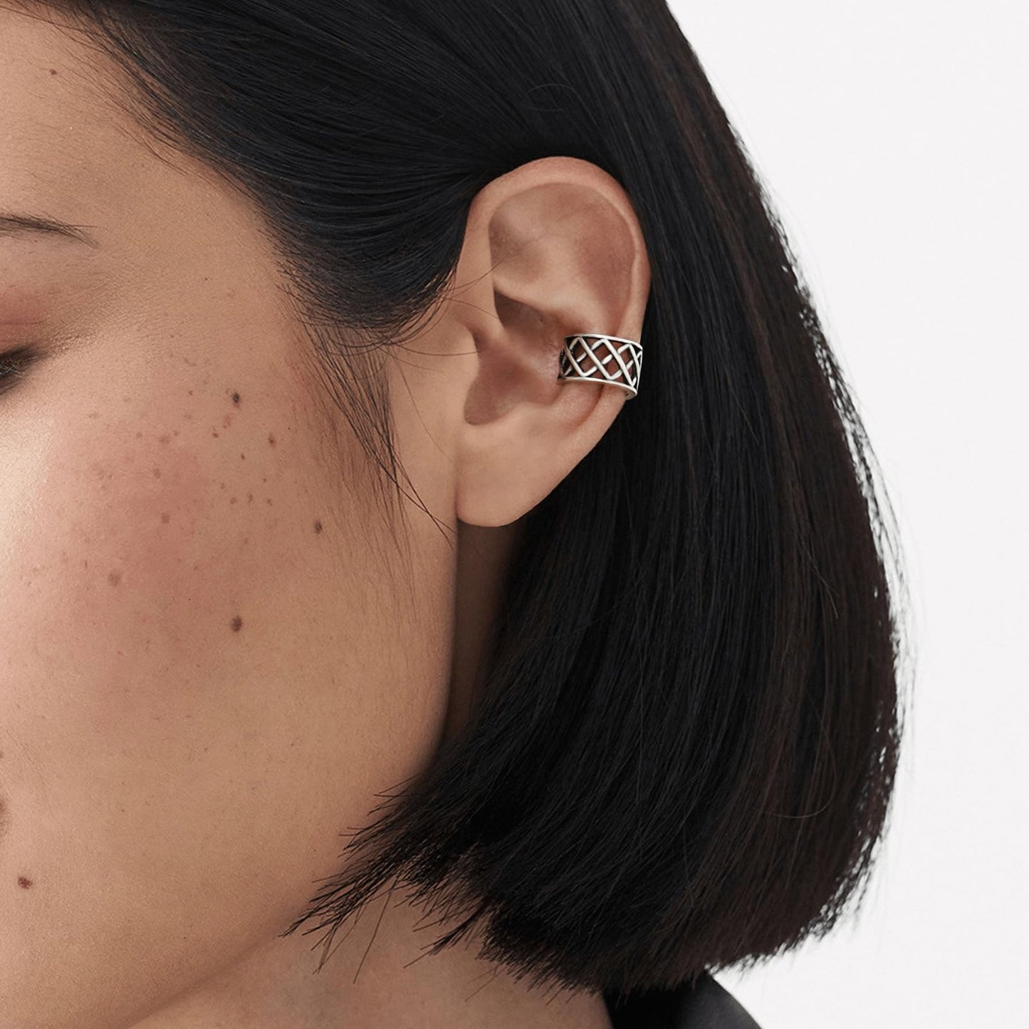 Ear Cuffs 925 Sterling Silver Oxidised Ear Cuffs Non Piercing Geometric Wide Ear Conch Clip on Earrings for Women Adjustable