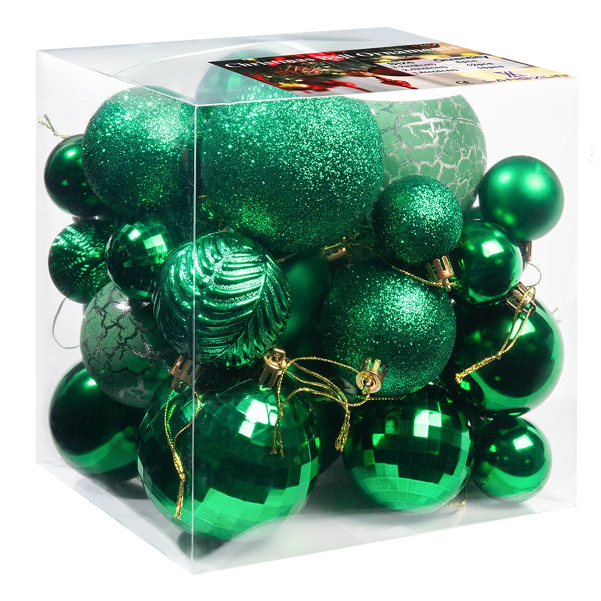 LANGXUN 36pcs Emerald Green Christmas Tree Decorations Balls, Bolas De Navidad, 2025 Christmas Decor, Indoor Outdoor Shatterproof Christmas Ornaments, Xmars Party Wedding Suppiles