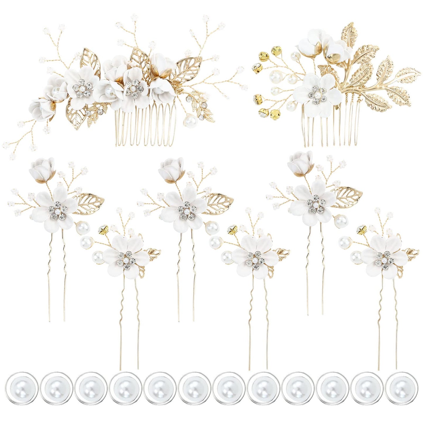 inSowni -20 Pack White Dusty Pink Blue U Shape Flower Shape Pearl Spiral Hair Combs Hair Bridal Accessories