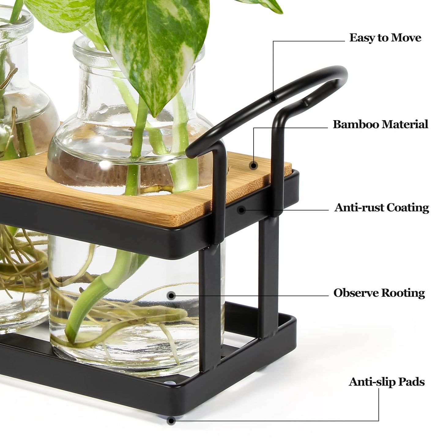 THYGIFTREE Plant Propagation Stations with Metal Stand, Tabletop Plant Terrarium for Propagating Hydroponic, Retro Glass Planter Flower Vase Home Kitchen Office Decor Gifts, 5 Jars