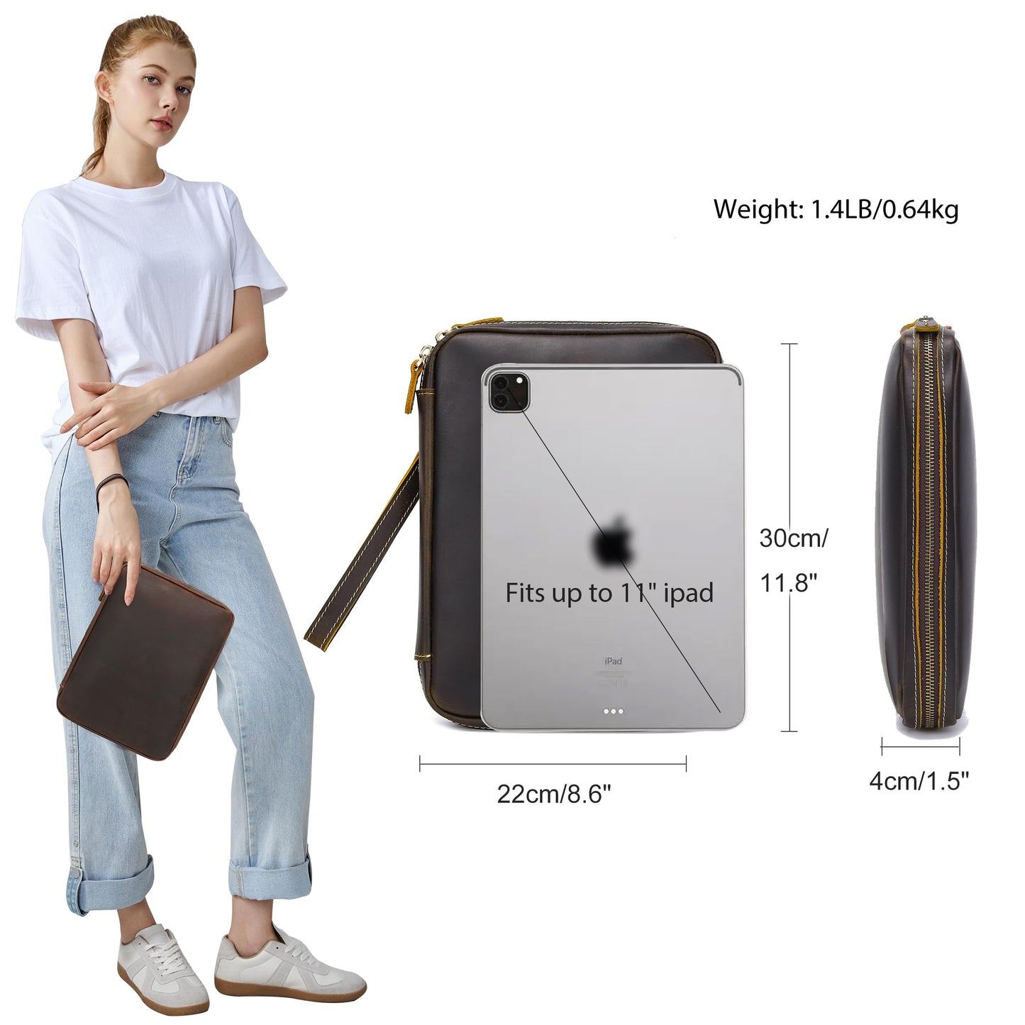 LANNSYNE Full Grain Leather Electronic Organizer Accessory Travel Tech Pouch, Cable Accessories Bag, Storage Carry Case for Charger, Phone, Power Bank, Cables