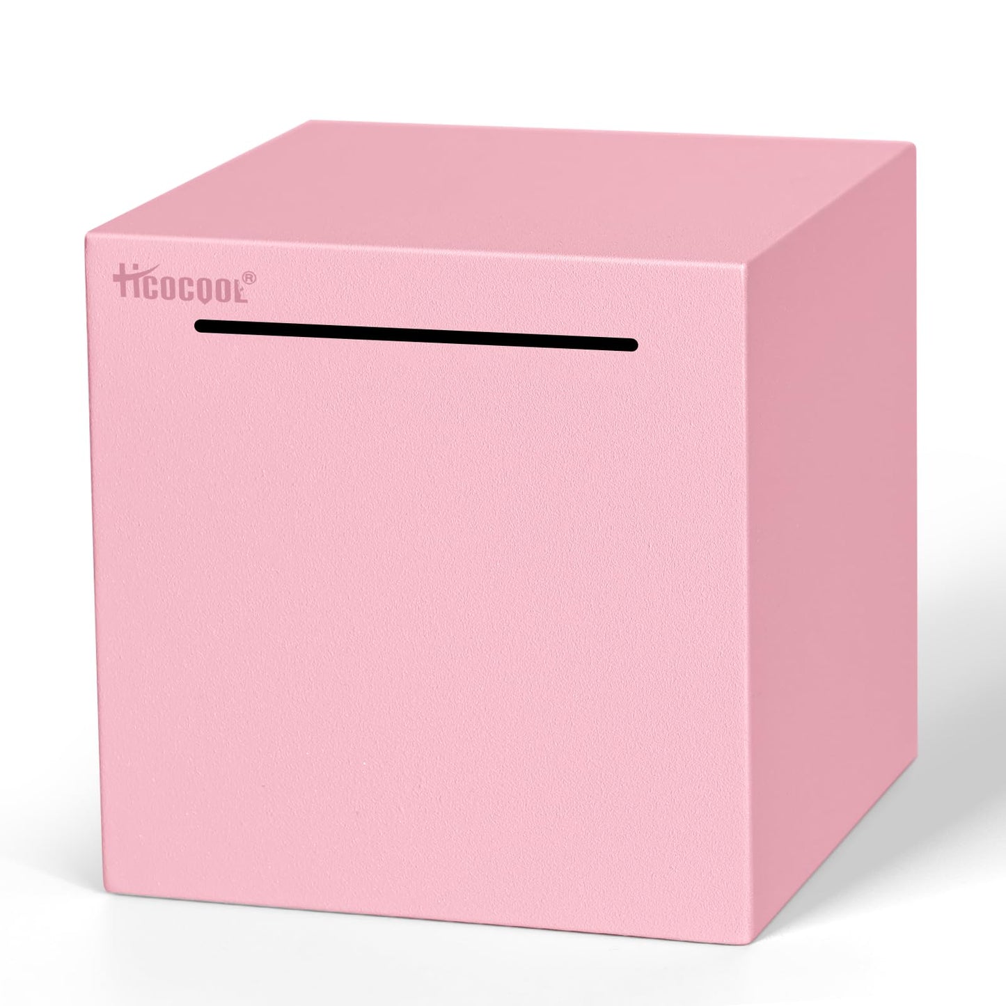 Hicocool Piggy Bank for Adults Must Break to Open, Unbreakable Stainless Steel Money Saving Box (Pink, Palm Size)