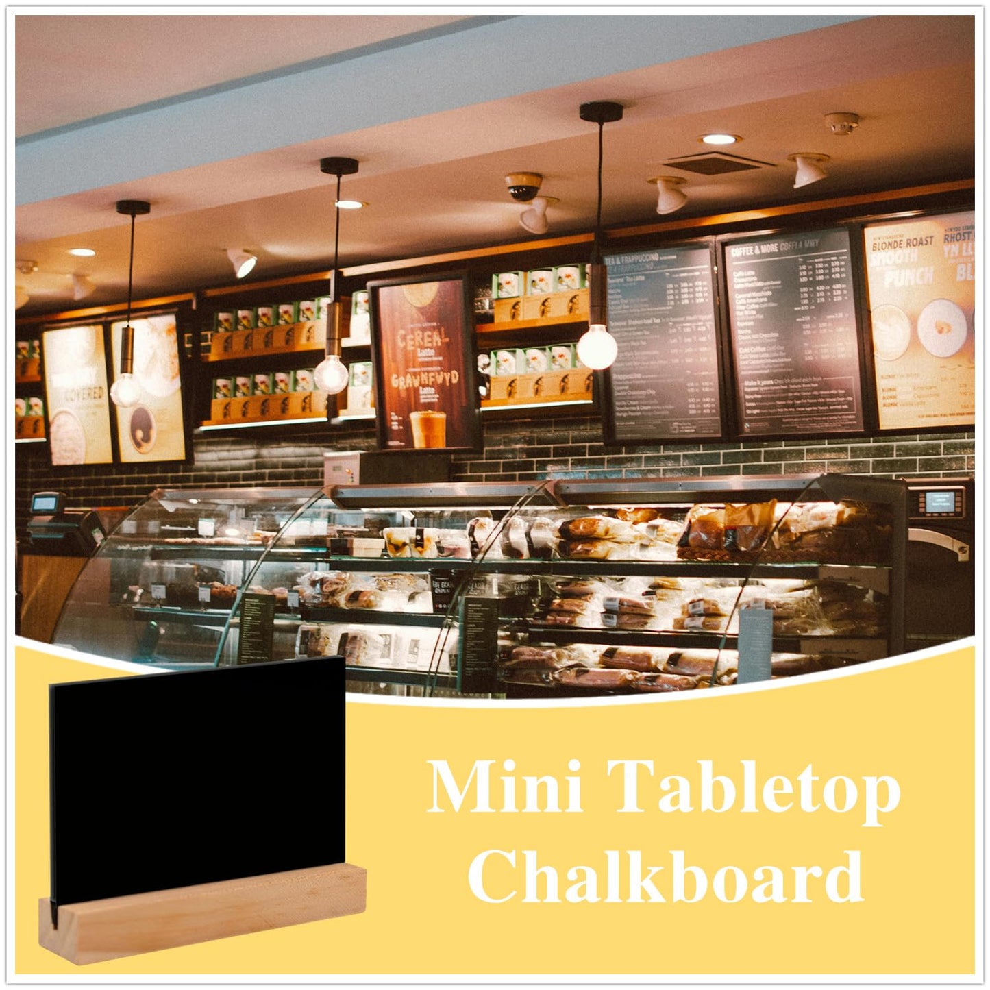 4 x 3 Inch Mini Chalkboards Signs, 10 Pcs Double Side Tabletop Chalkboard Signs with Wood Base Stands Rectangle Chalkboard for Food Labels Party Weddings Event Decorations.