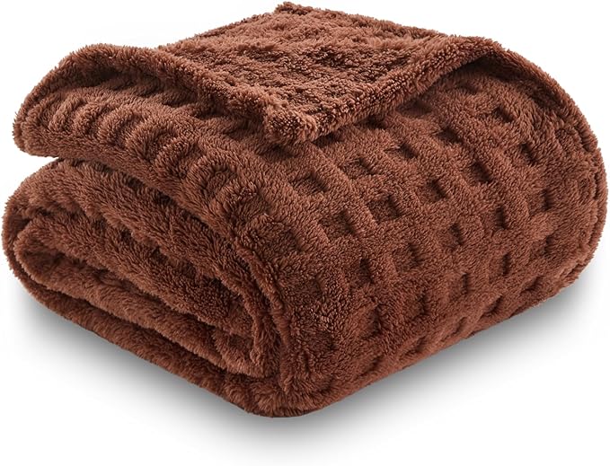 NEWCOSPLAY Super Soft Throw Blanket Coffee Premium Silky Flannel Fleece 3D Waffle Checkered Lightweight Bed Blanket All Season Use (Coffee, Throw(50"x70"))