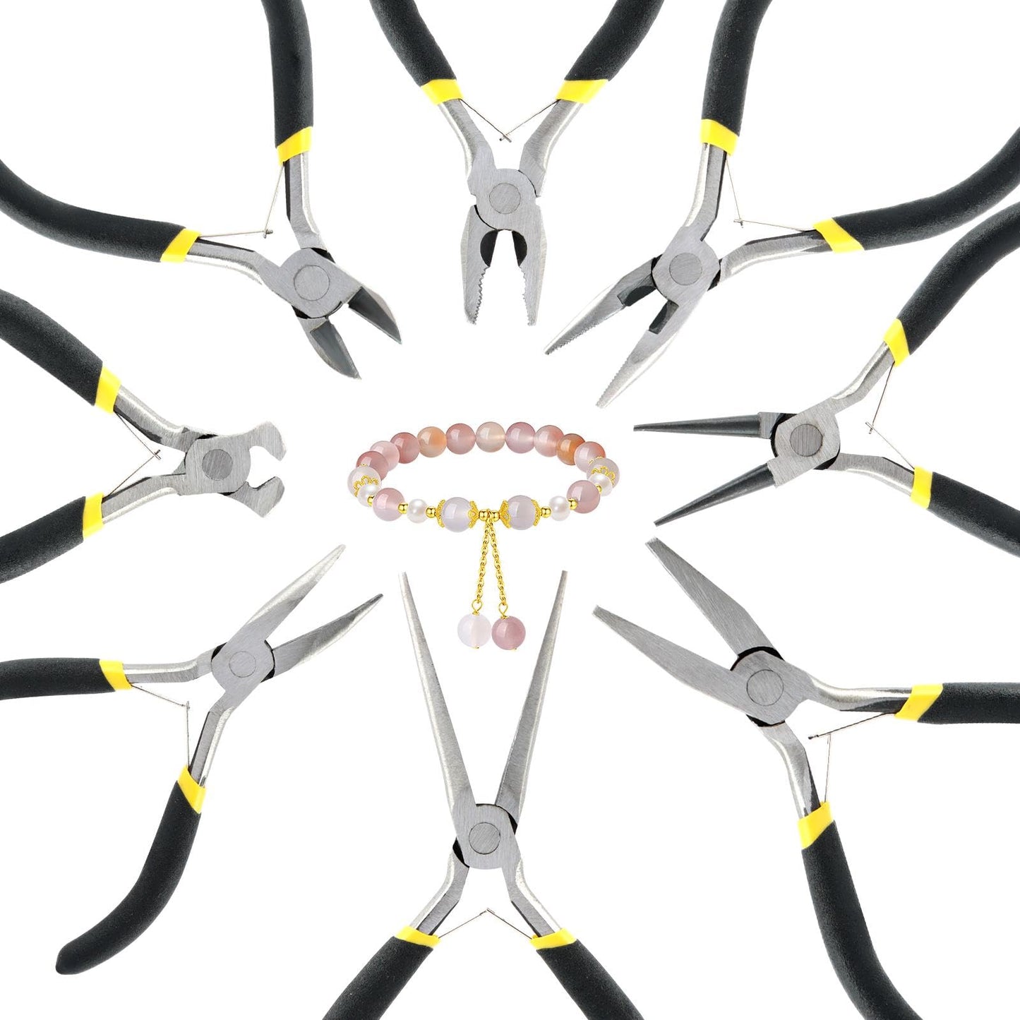 Loyanger Mini Pliers Set, 8pcs Long Nose Pliers with Comfort Grip Handles for Making Crafts, Electronic Repairing & Jewelry, Multi Purpose Jewelry Making Tools, DIY Nippers Repair Tool Kit