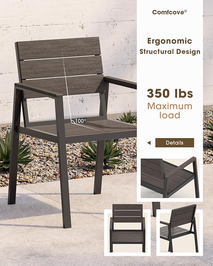 Outdoor Dining Set for 6, Aluminum Patio HDPS Outdooor Table and Chairs Set with Umbrella Hole, All Weather Patio Furniture Set, 7 Peice Patio Dining Table Set (Charcoal)