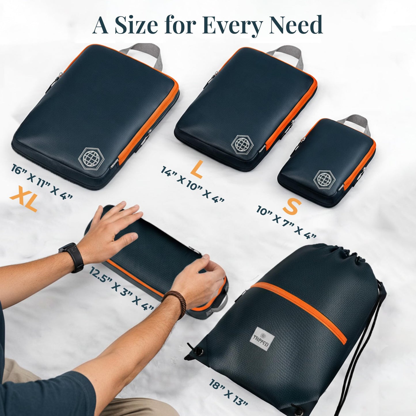 Compression Packing Cubes for Travel – 6 Piece Luggage Organizer Set with Lightweight Laundry Bag/Backpack – Travel Essentials for Carry-On Suitcase or Checked Luggage (Grey/Orange)