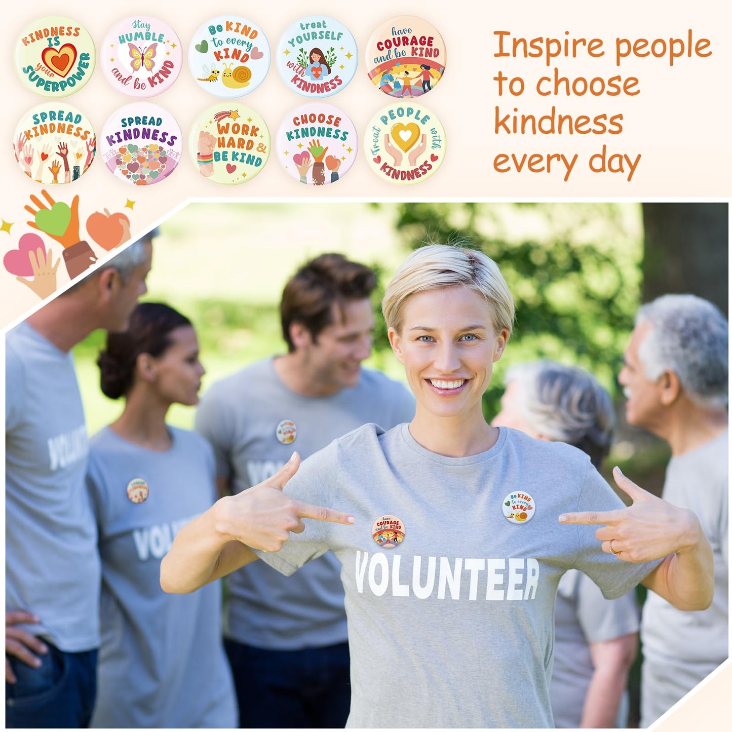 Glitinsel 100 Pcs Reading Awards/Be Kindness Pins Back to School Funny Reading Prizes Kindness Book Lover Round Buttons Pins Positive Incentive Reward Prizes for Students Classroom(Kindness)