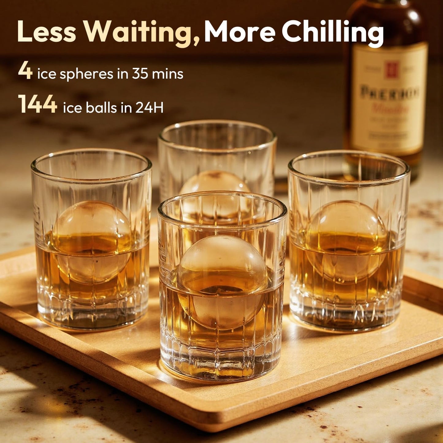 Oylus 2'' Clear Ice Ball Maker – 4 Ice Spheres in 35min, 144 pcs/Day, Auto&Manual Fill, Fast Round Ice Machine with LCD Touch Panel, Self-Cleaning, Home & Bar Maker for Whiskey Gift Mother's Day