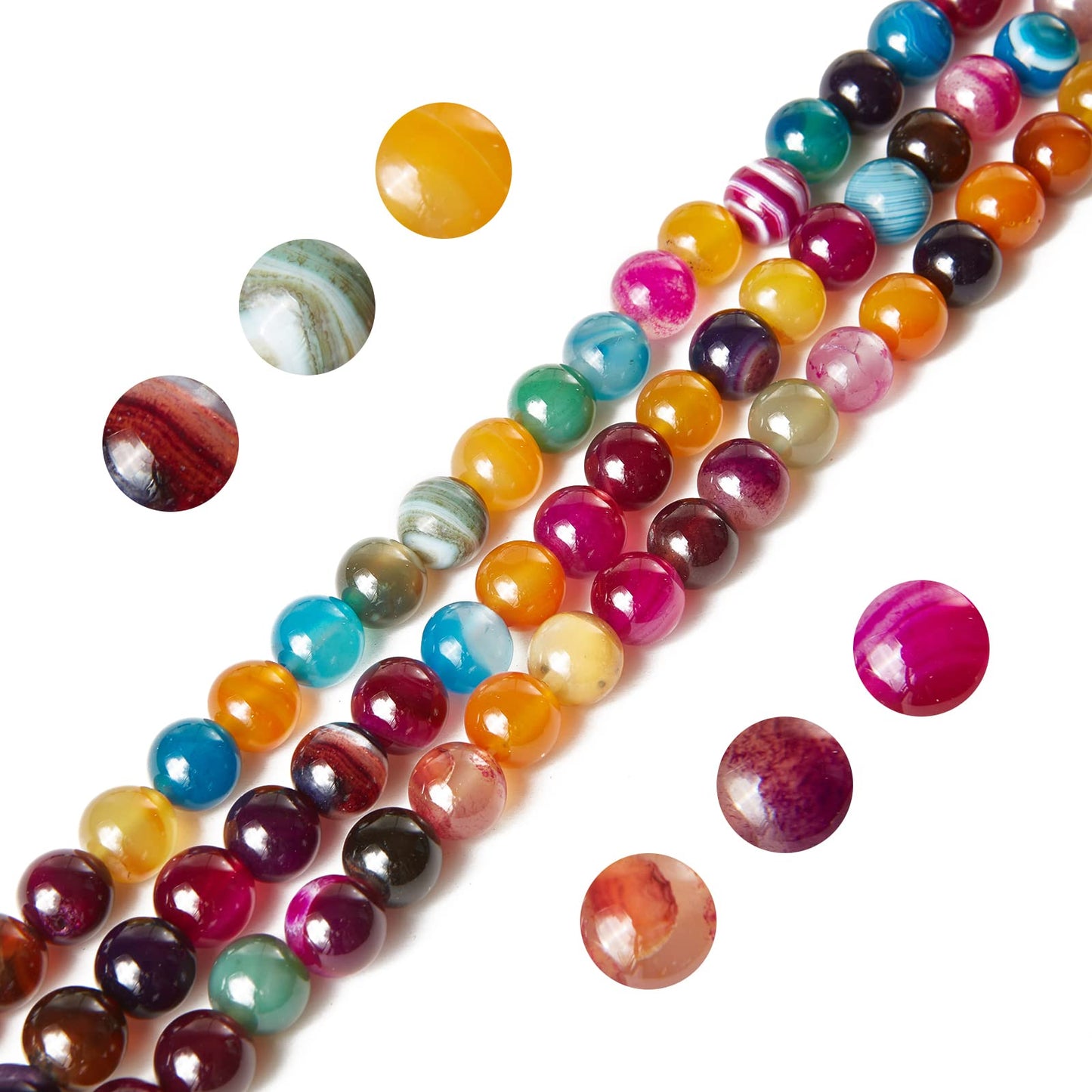 60pcs 6mm Multicolor Stripe Agate Beads Natural Gemstone Beads Round Loose Beads for Jewelry Making