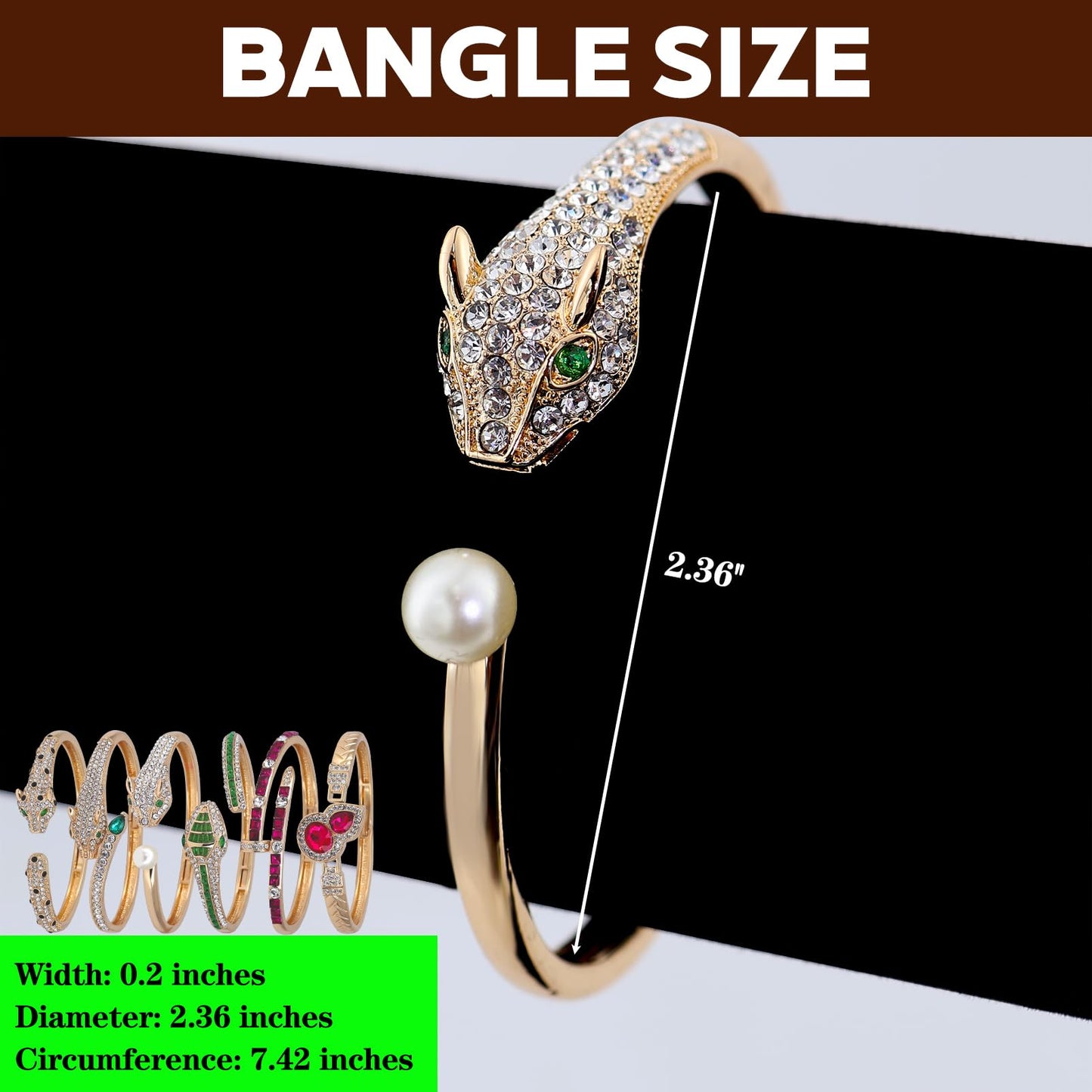 6PCS Gold Designer Bangle Bracelet Set for Women, Wild Luxury Animal-Pattern Design Style, Zinc Alloy with Cubic Zirconia, Stackable, Ideal Gift for Birthday Christmas Valentine's Day Mother's Day