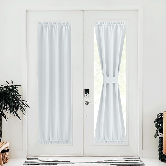 NICETOWN Blackout Door Curtains, Elegance French Door Curtains for Privacy, Easy Installed Panels, Room Darkening Window Covering for Doorway (Greyish White, 25" W x 80" L, 1 Panel)