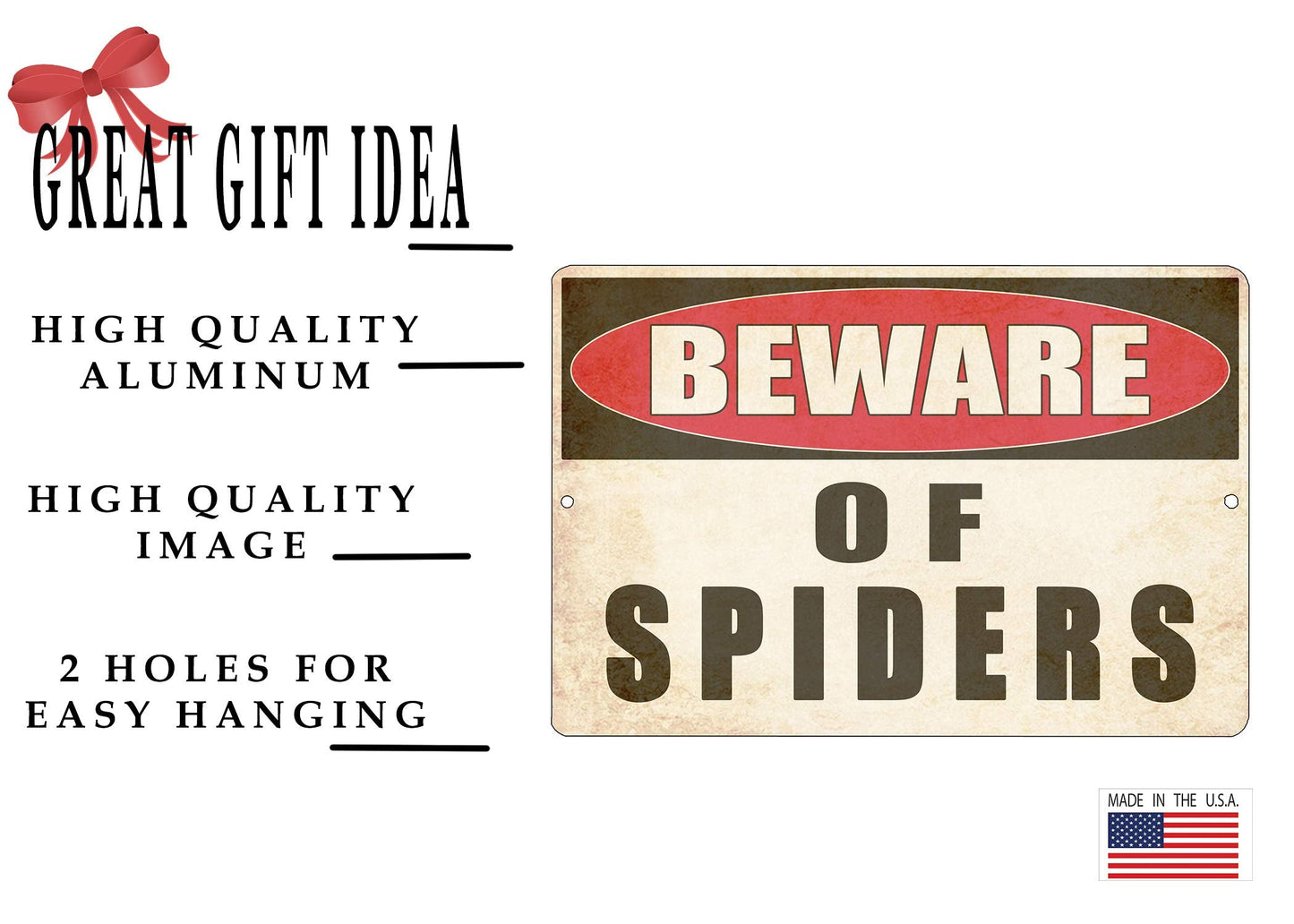 Rogue River Tactical Funny Sarcastic Metal Tin Sign Wall Decor Man Cave Bar Yard Wall Warning Beware of Spiders