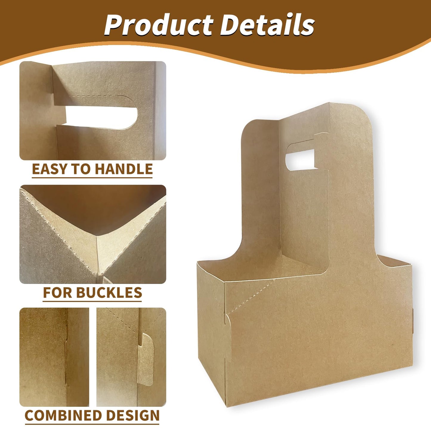 50 Pcs Coffee Drink Carrier with Handle(2 Cups or 4 Cups),Assemblable Drink Holder with Handle,Disposable Cup Holders for Drinks, Great for All Your Drink and Food Delivery,Coffee Carrier