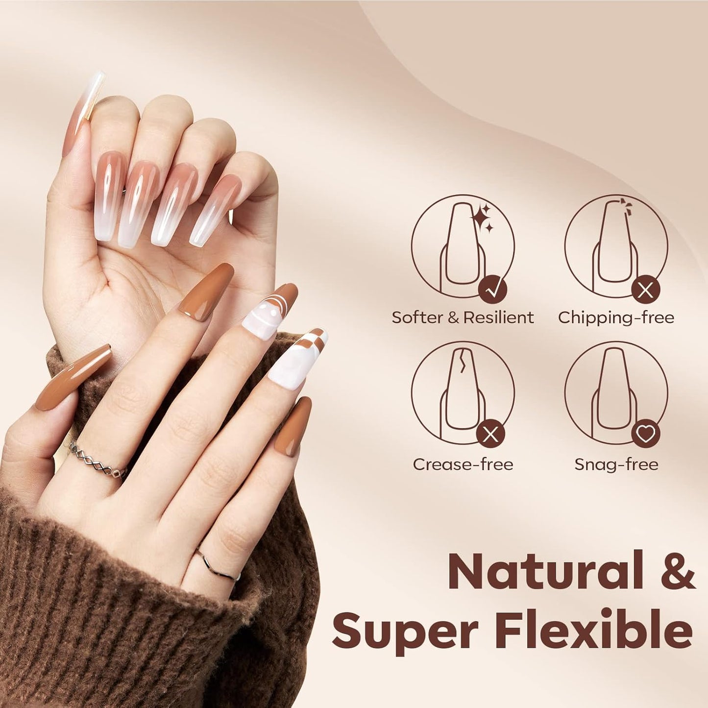 Modelones Long Coffin Nail Tips Fake Nails Gel Tips Full Matte Cover More Friction for Acrylic Professional Extension Gel Manicure Art Design 10 Sizes