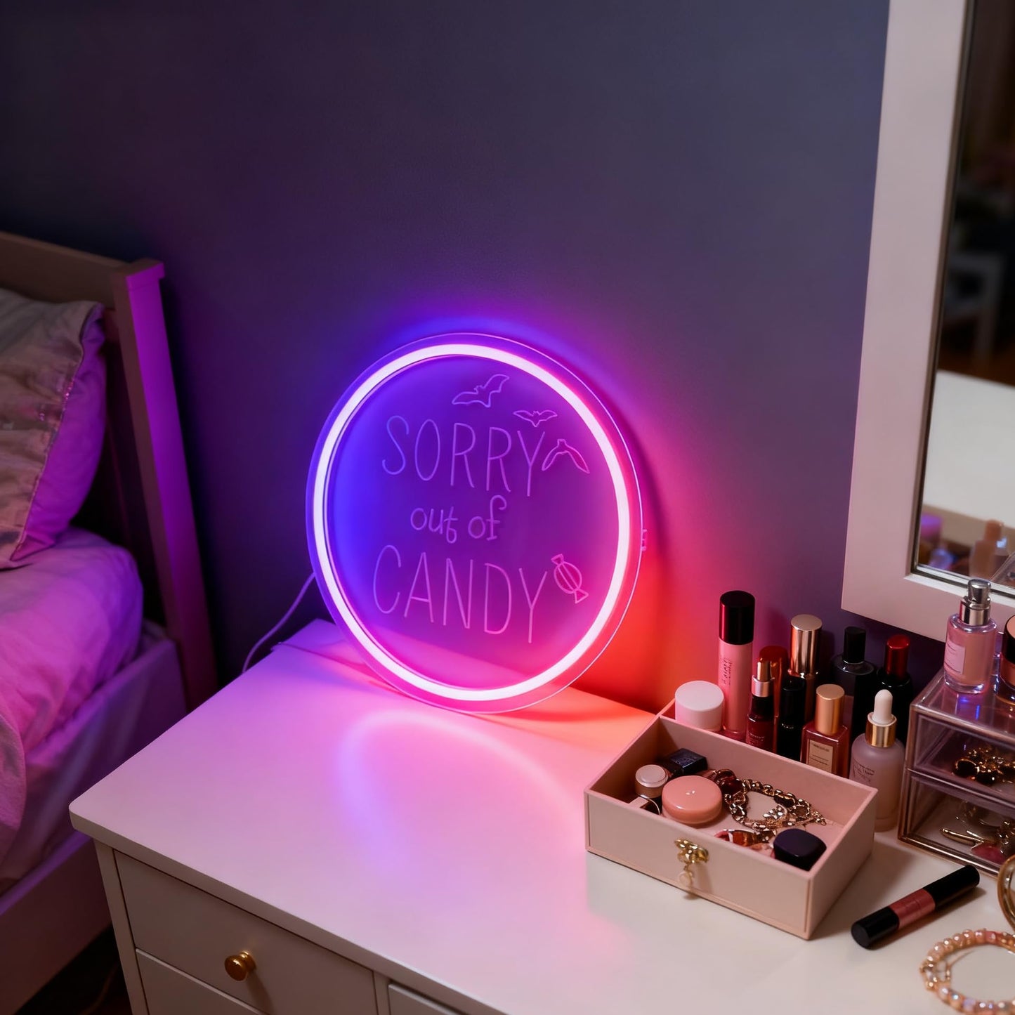 Sorry Out of Candy Neon Sign, Purple Halloween Theme Neon Light, Candy Store Home Party Wall Table Decor, USB Powered LED Decorative Light 12.8 x 12.8 In