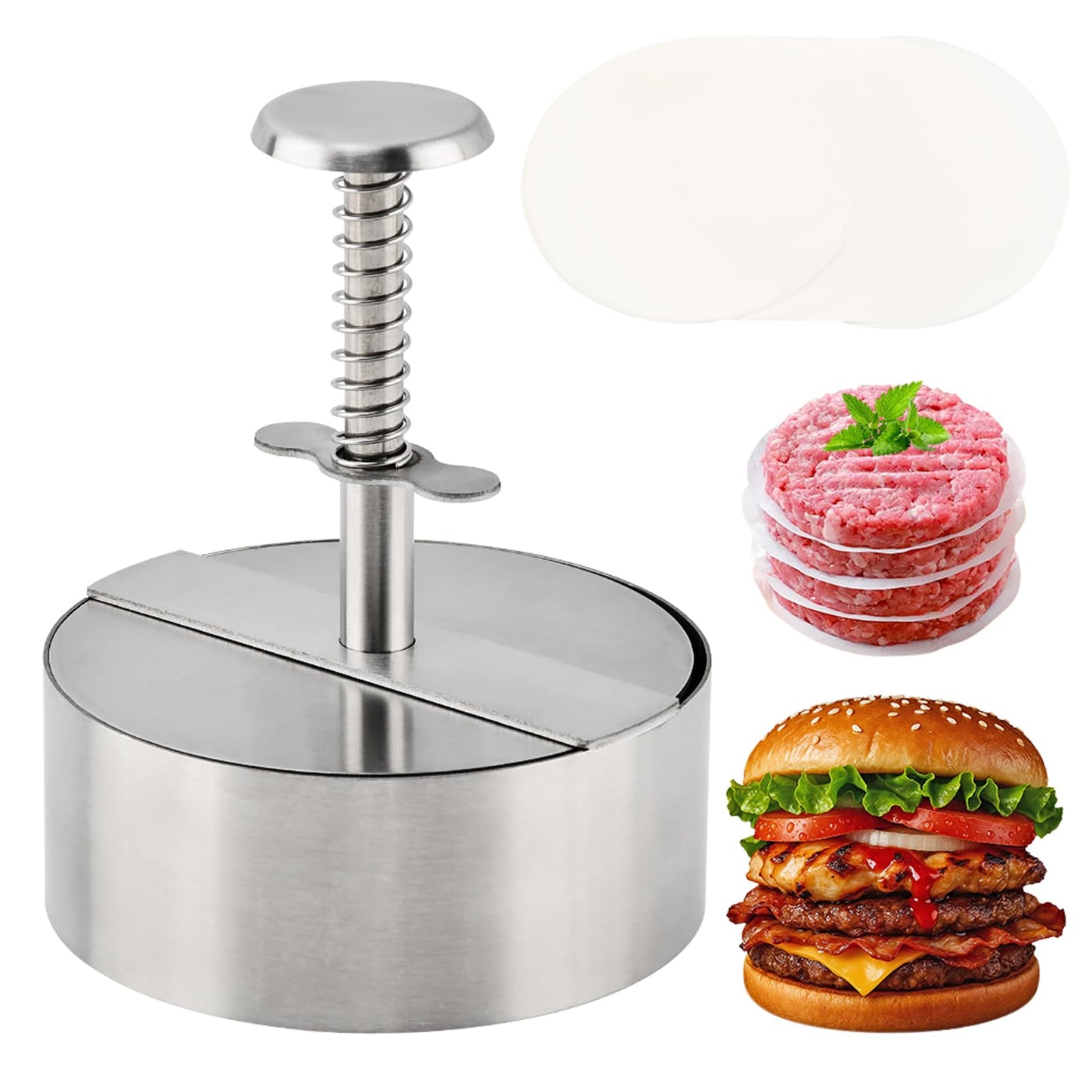 Yonderfume 304 Stainless Steel Burger Press, Adjustable Hamburger Patty Maker, Dishwasher Safe Meat Press for Beef, Burgers & BBQ Grilling