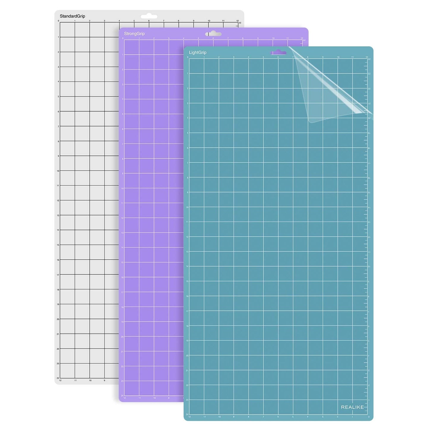 REALIKE 12x24 Cutting Mat for Silhouette Cameo 5/4/3/2/1(3 Mats - StandardGrip, LightGrip, StrongGrip), Variety Adhesive Cricket Cut Mats Replacement Accessories for Silhouette Cameo