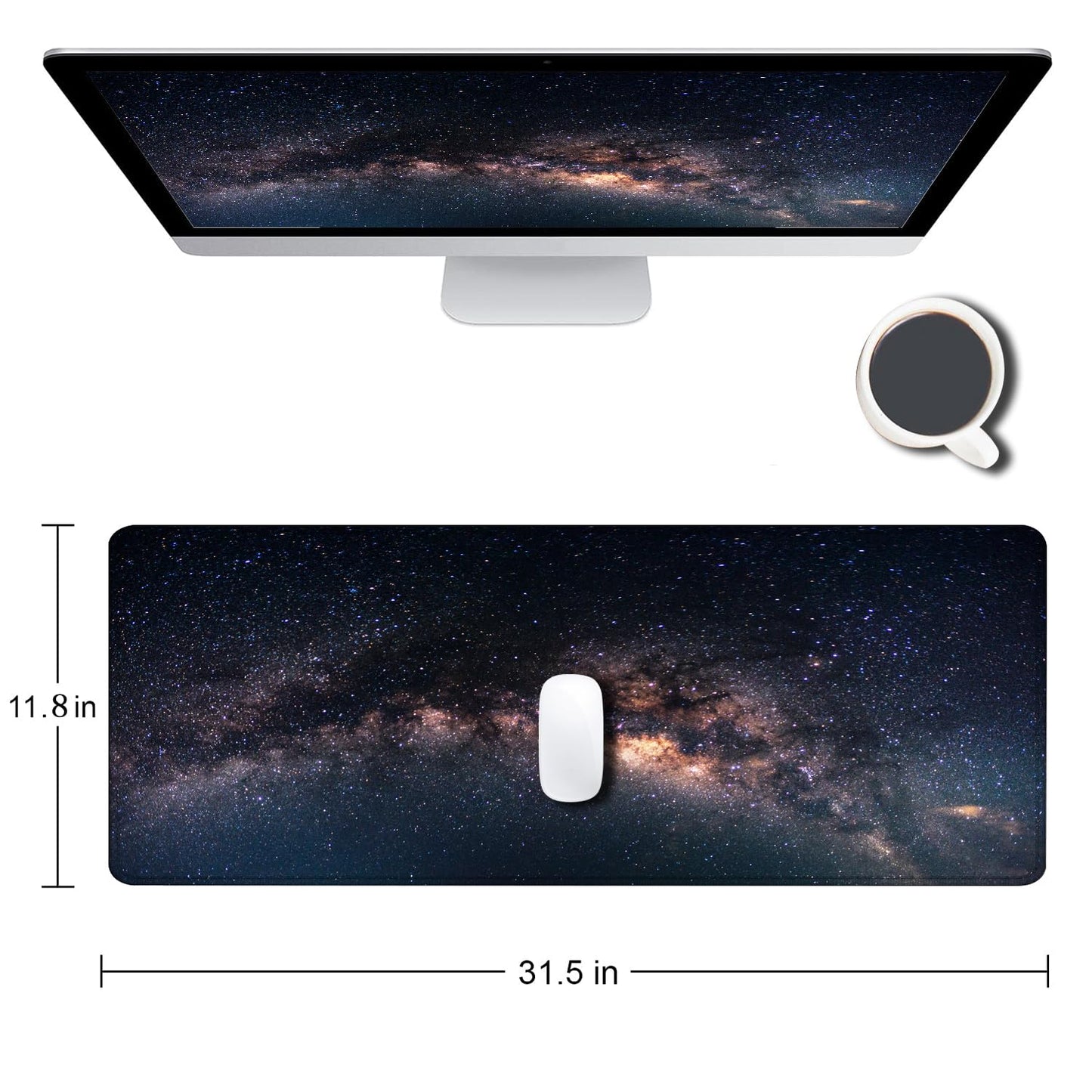 SANWUMIAN Large Gaming Mouse Pad with Stitched Edges, Galaxy Desk Mat, Extended XL Keyboard Pad, Non-Slip Rubber Base Desk Pad for Keyboard and Mouse, 31.5X11.8 inch