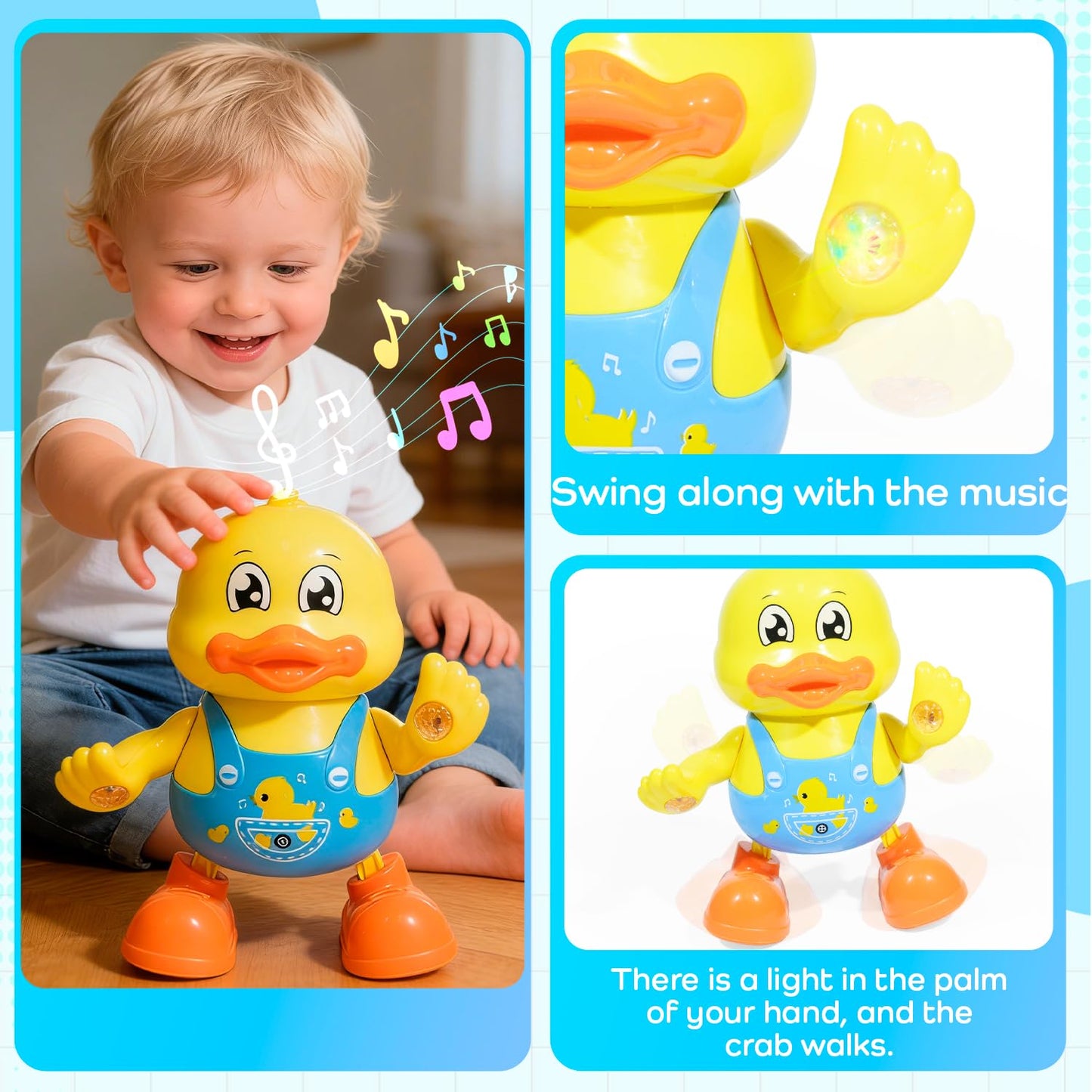 lonfypeng ‌Interactive Dancing Duck Musical Toy for Toddlers, Flashing Lights & Melodies, Baby Musical Easter Duck Toy Dancing Crawling Tummy Time Toys Birthday Easter Gifts