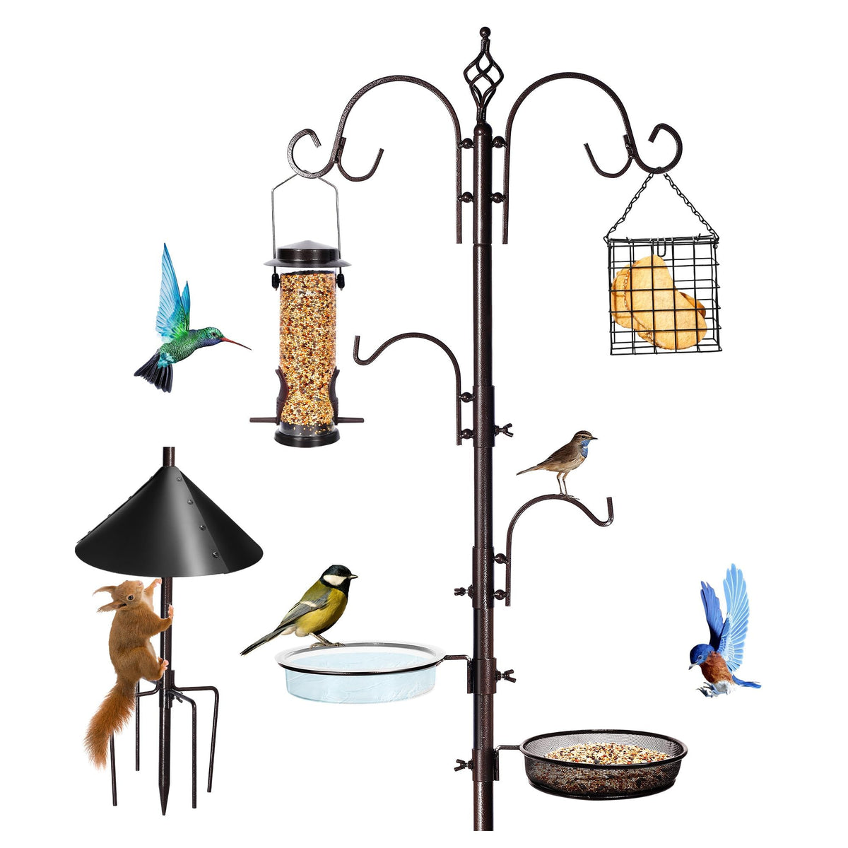 YINGYM 6-Hook Bird Feeding Station Kit with Squirrel Baffle, 94 Inch