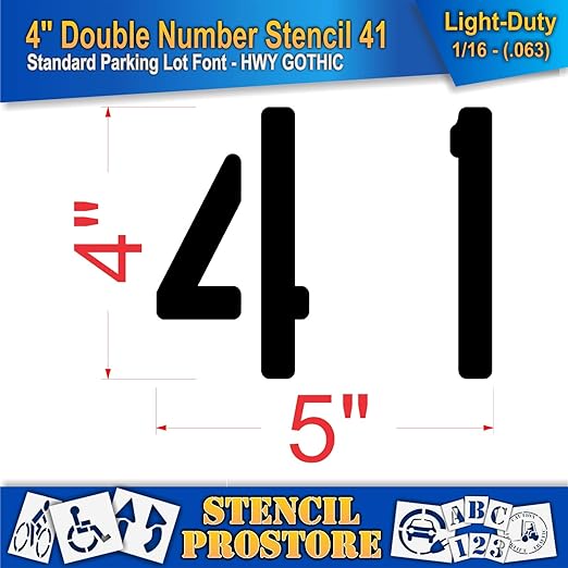 Pavement, Curb, and WheelStop Stencils - 4 inch Double Number Stencil - (41) - 4" x 4" x 1/16" (63 mil) - Light-Duty
