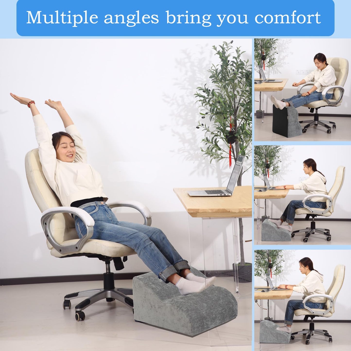 OpyTikar Foot Rest for Under Desk at Work.Multifunctional 3-Tier Foot Stool,with Washable Footrest.for Under Desk,Office Chair Gaming Chair & Sofa,Leg Elevation Pillow,Supports Posture -Dark Grey