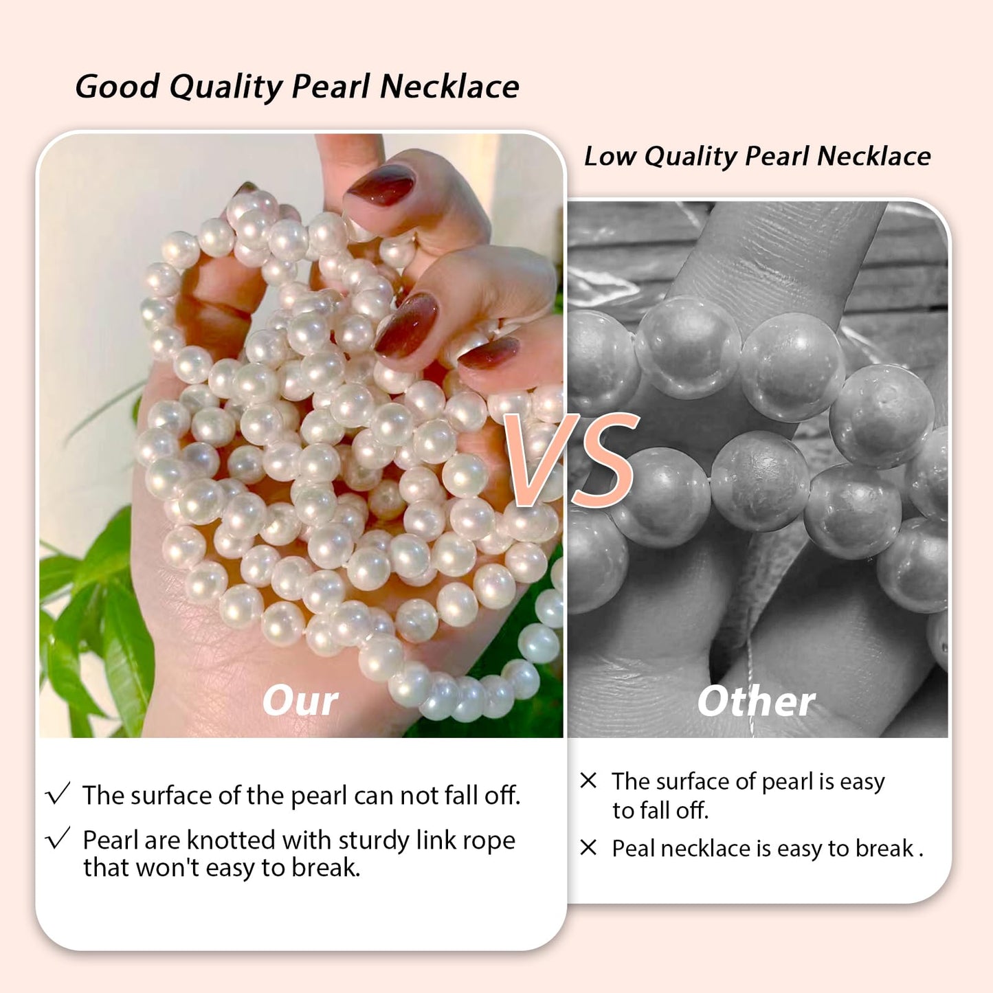 Zeffy Long Pearl Necklaces for Women Layered Faux White Pearl Beads Strand Layered Necklace Bridal Wedding Party 1920s Gatsby Costume Jewelry