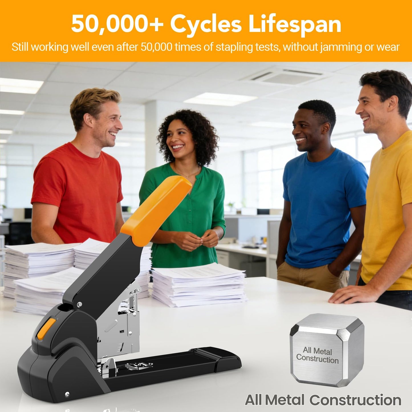 AFMAT Heavy Duty Stapler, 220 Sheets Capacity Stapler for Classroom, 60% Reduced Effort, Jam Free, Adjustable Paper Depth, Metal Desk Office Staplers w/ 50,000+ Uses, Includes 7000Pcs Staples, ES15