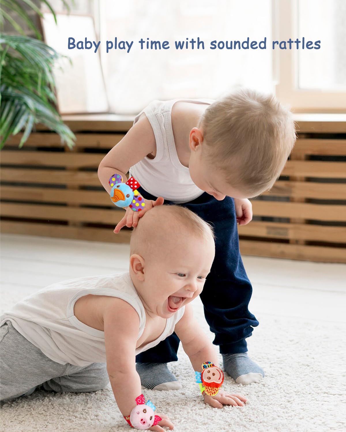 Wrist rattles for Babies 0-24 Months Baby Animal Hand & Foot Finder Educational Toys (4W)