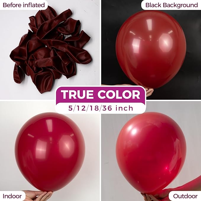 Bezente Burgundy Giant Balloons 36 Inch - 8 Pack Jumbo Dark Ruby Balloons Large Round Retro Wine Red Maroon Latex Balloons forThanksgiving New Years Casino Themed Cherry Party Decorations