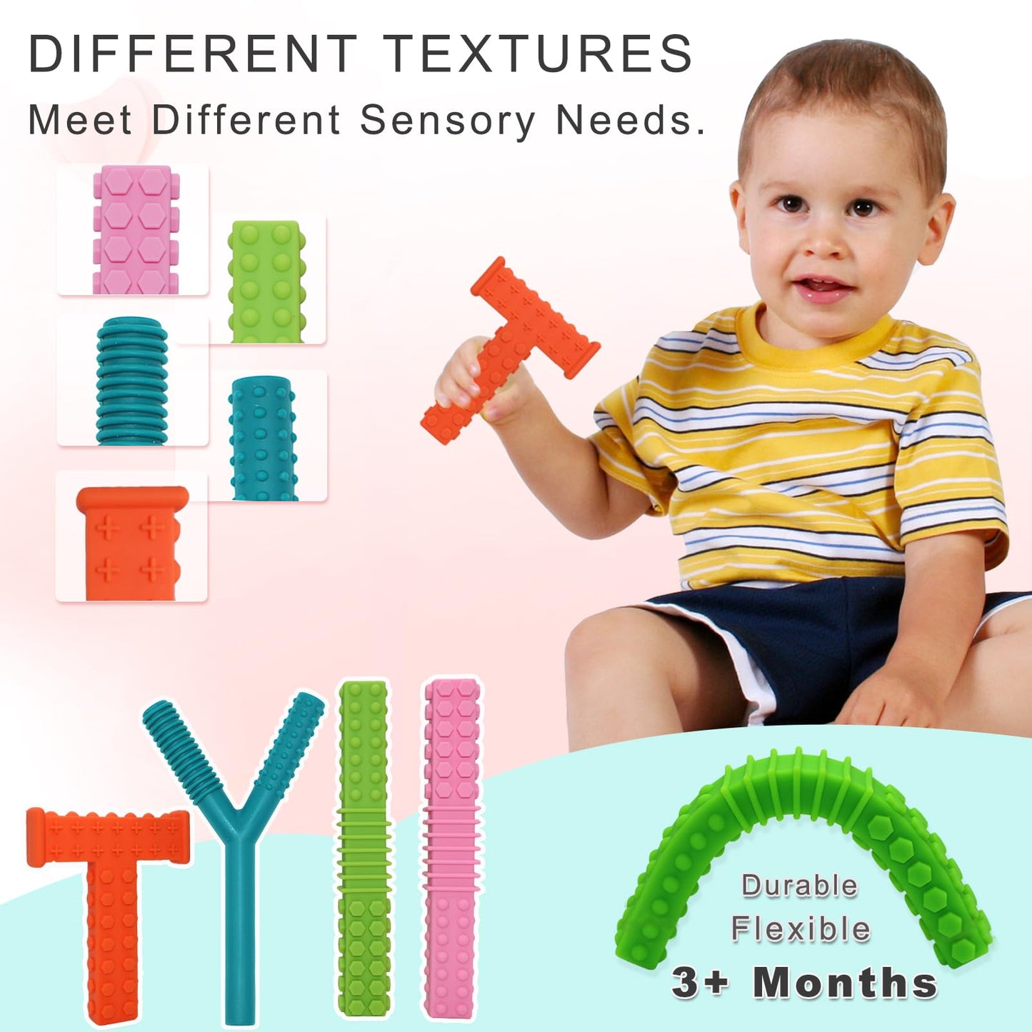 Sensory Chew Toys for Autistic Children, 4 Pack Silicone Chew Tube Teething Sticks Toys for Autism, ADHD, SPD, Chewies with Special Needs, Oral Motor Chewy Tool for Sensory Kids Chewer