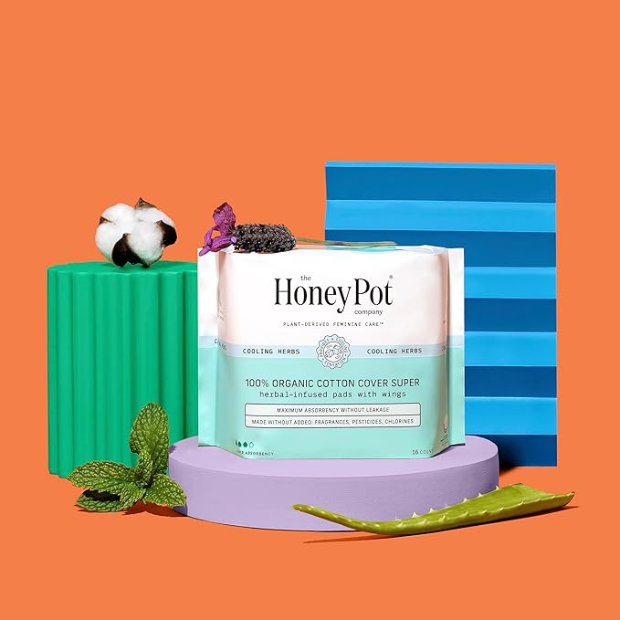 The Honey Pot Company - Herbal Pads for Women - Super w/Wings - Infused w/Essential Oils for Cooling Effect, Organic Cotton Cover, & Ultra-Absorbent Pulp Core - Feminine Care - FSA & HSA - 16 ct