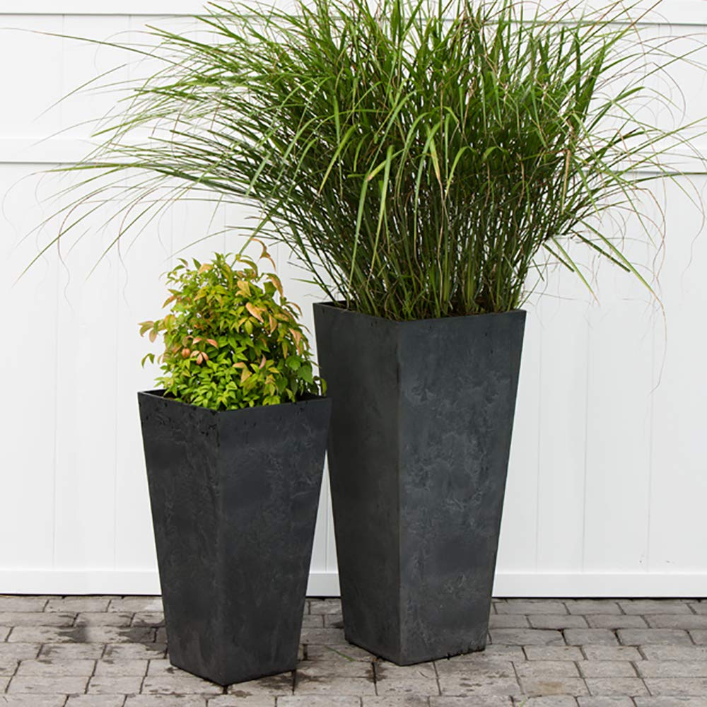 Root & Vessel, Ella Tall Planter, Black, 13.5"