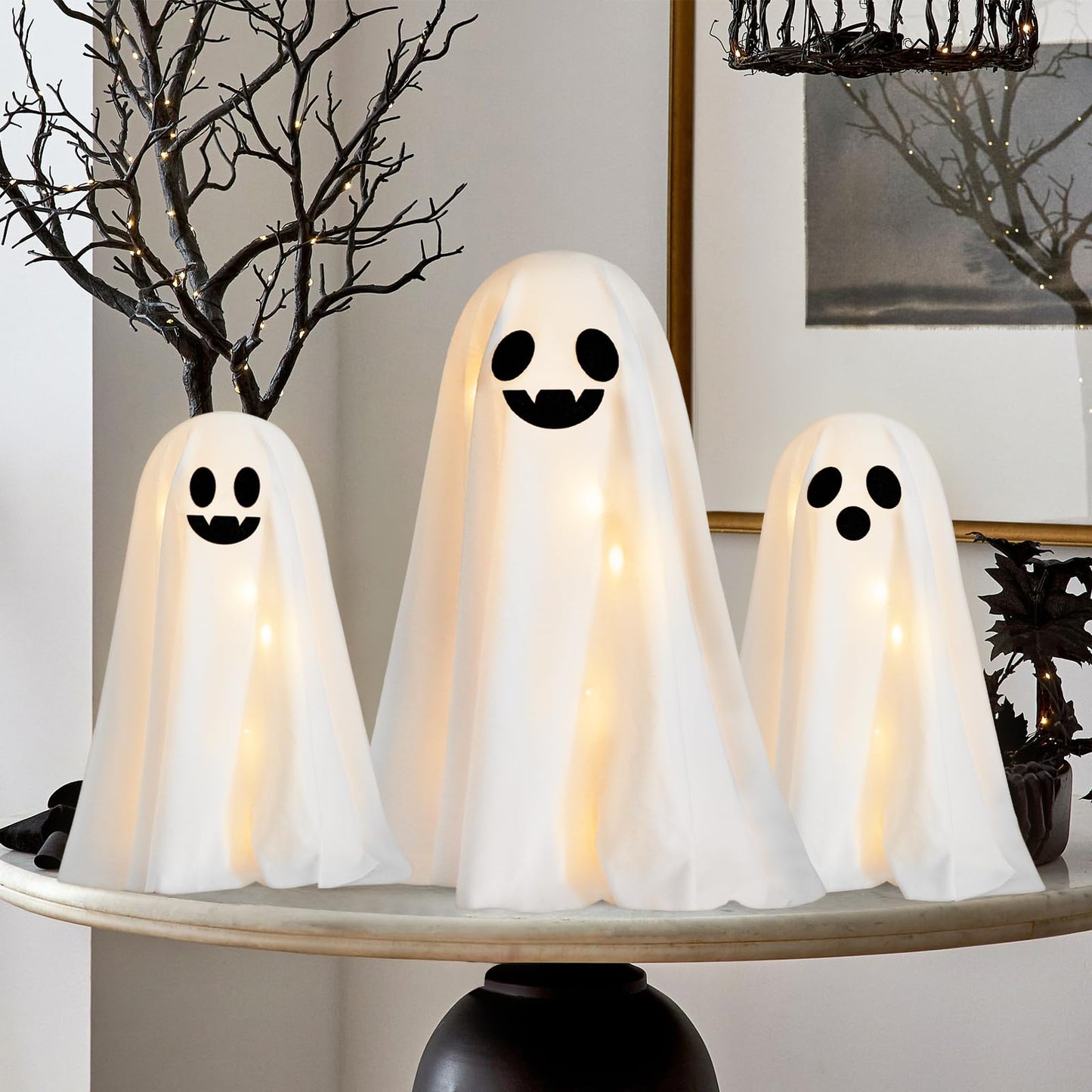 Halloween Decorations Indoor - 3 Packs DIY Light-Up Spooky Ghosts with String Lights, Witch Hats, Crafts Kits for Halloween Decor Indoor Party Home Table Mantel Room Kitchen Office