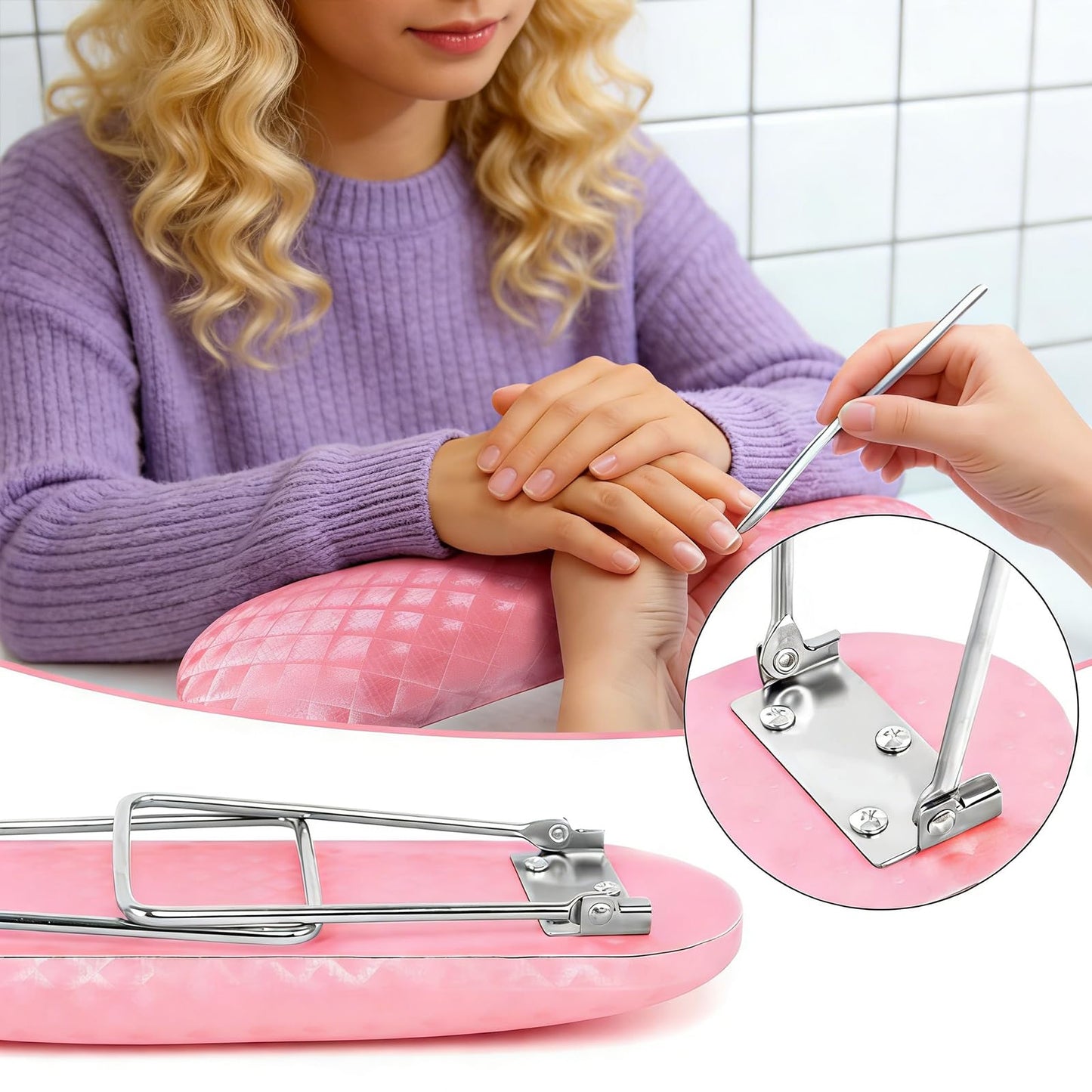 Krofaue Arm Rest for Nails Tech, Professional Microfiber Leather Nail Hand Rest Stand Arm Rest for Acrylic Nails Cushion Hand Holder with Non-slip - Nail Technician Use Must Have (Pink)