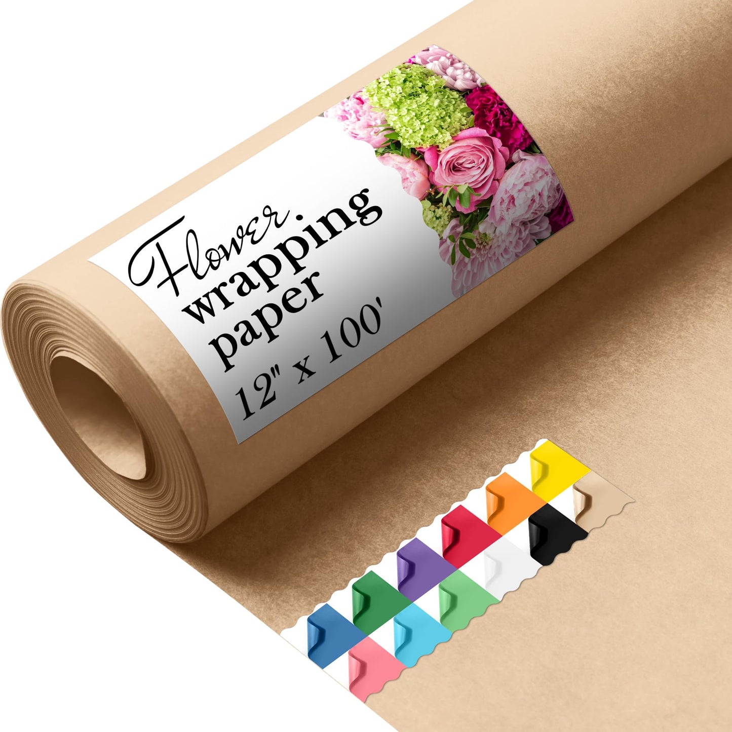 Paclord Flower Wrapping Kraft Paper, 12" x 1200" (100 ft), 45 lbs Thickness – Brown Paper Roll for Bouquet Wrapping, Floristic Shops, and Flower Decorations