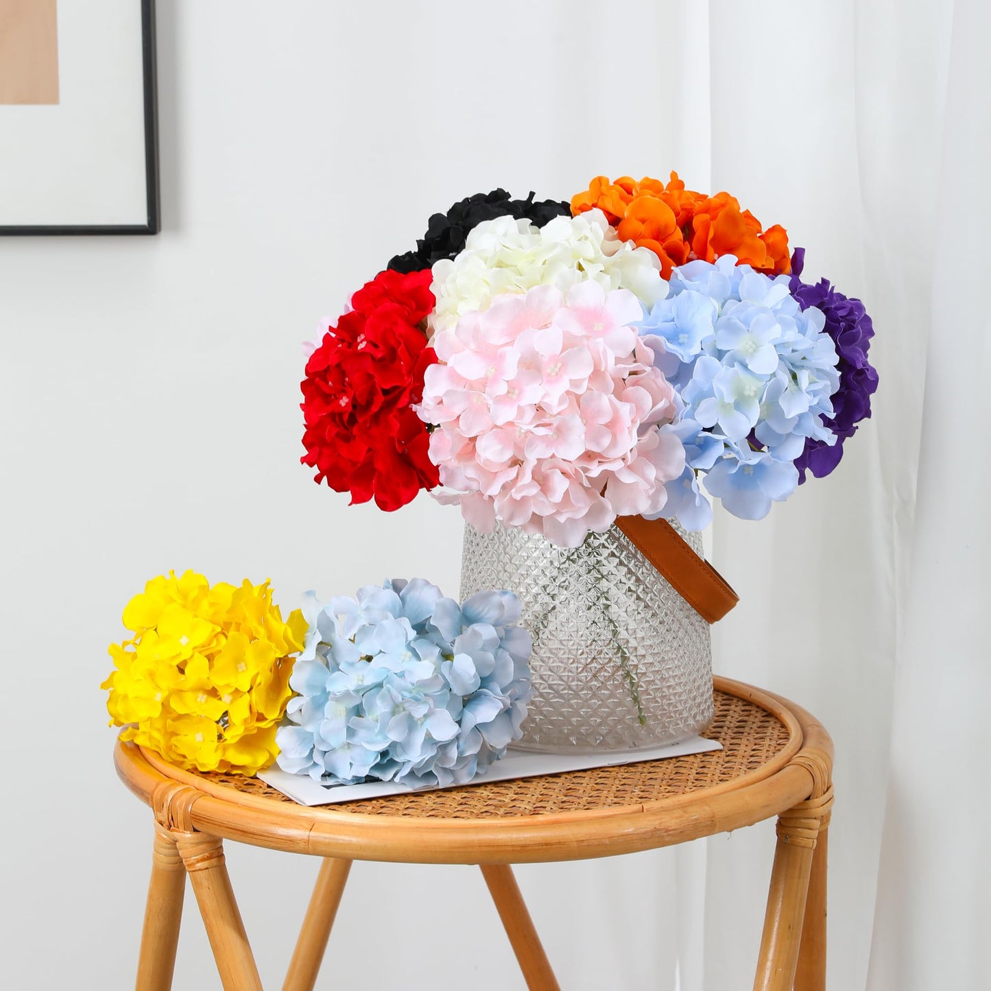 FLORRALIA Fake White Hydrangea Artificial Flowers - Faux Silk Hydrangeas Flowers Heads with Stems Real Touch for Home Wedding Party Table Decor(CreamWhite,Pack of 10)