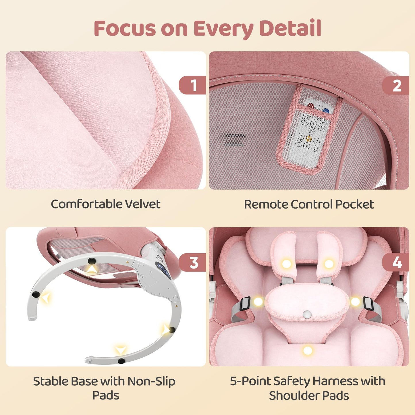 Baby Swings for Infants, Smelluck Baby Swing, Portable Electric Swing with Upgraded 3 Adjustable Backrest, 12 Preset Melodies, 5 Speeds, Remote Control and Bluetooth, Indoor and Outdoor Use