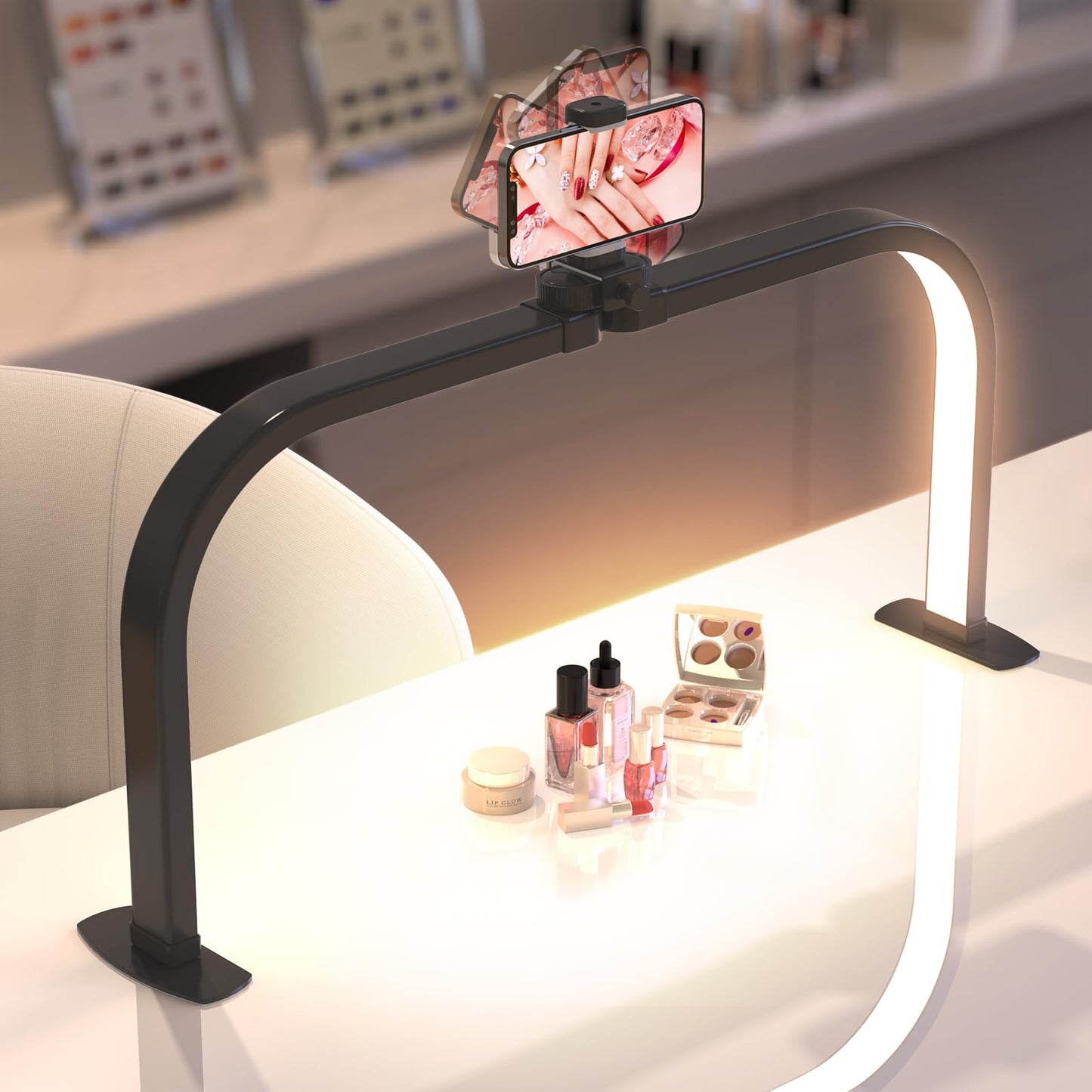 WurodBiza Upgrade Large Half Moon Light for Nail Desk with Phone Holder for Nail Lamp, Foldable Arch Moon Light Tech Perfect for Professional Manicure (Black, Large)