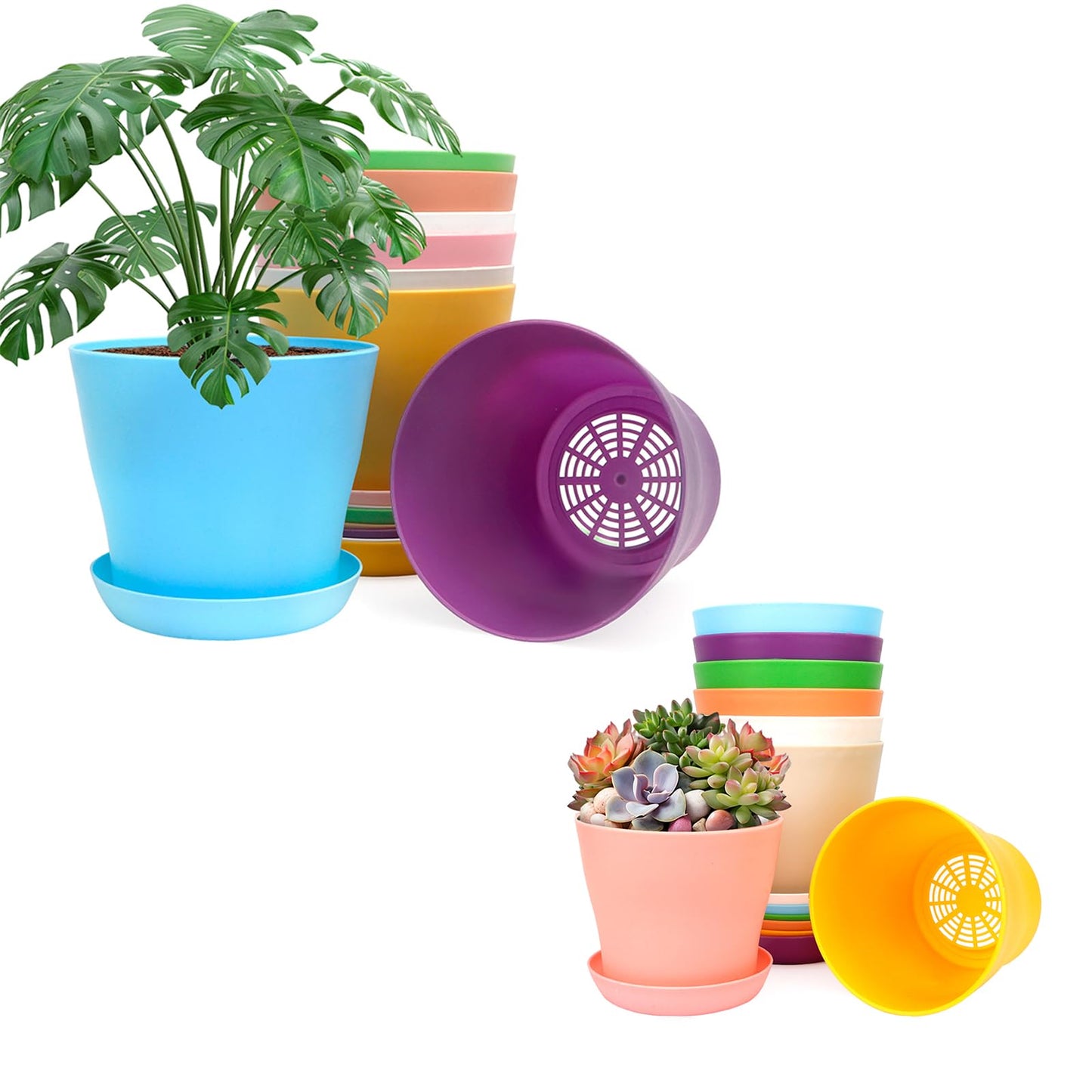 Bluckincle 8 Pack 4.7 Inch Flower Pots and 8 Pack 6.7 Inch Plant Pots Indoor Outdoor