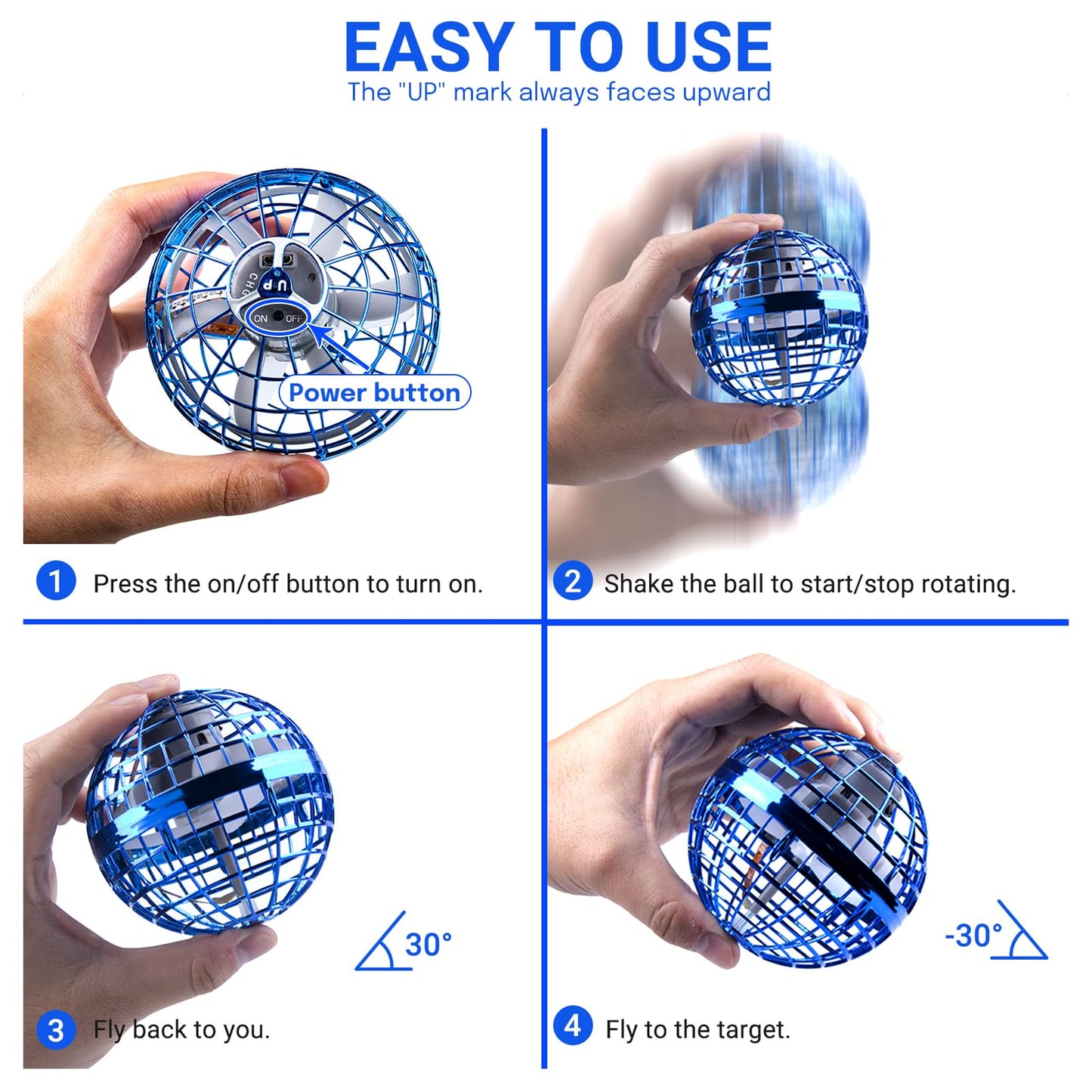 Flashbee Flying Orb Ball 2025 Toys: Cosmic Fly Ball LED Magic Boomerang Hover Orbs - Blue Cool Birthday Gift for Boys Girls Indoor Outdoor - Safe & Durable Fidget Spinner Boomerang Mini Drone